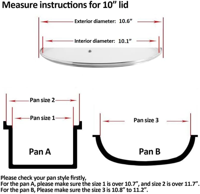10.25 inch Tempered Glass Lid for Pots, Frying Pans and Skillets, Replacement Cover with Stainless Steel Knob Handle, Dishwasher Safe