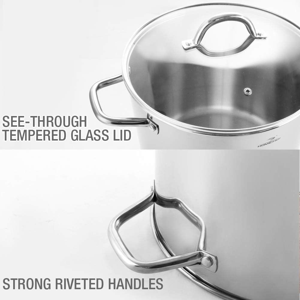HOMICHEF Stock Pot 8 Quart with Lid Nickel Free Stainless Steel - Mirror Polished Stockpot 8 QT with Lid - HEALTHY COOKWARE Stockpots 8 Quart - Soup Pot for Induction Cooktop