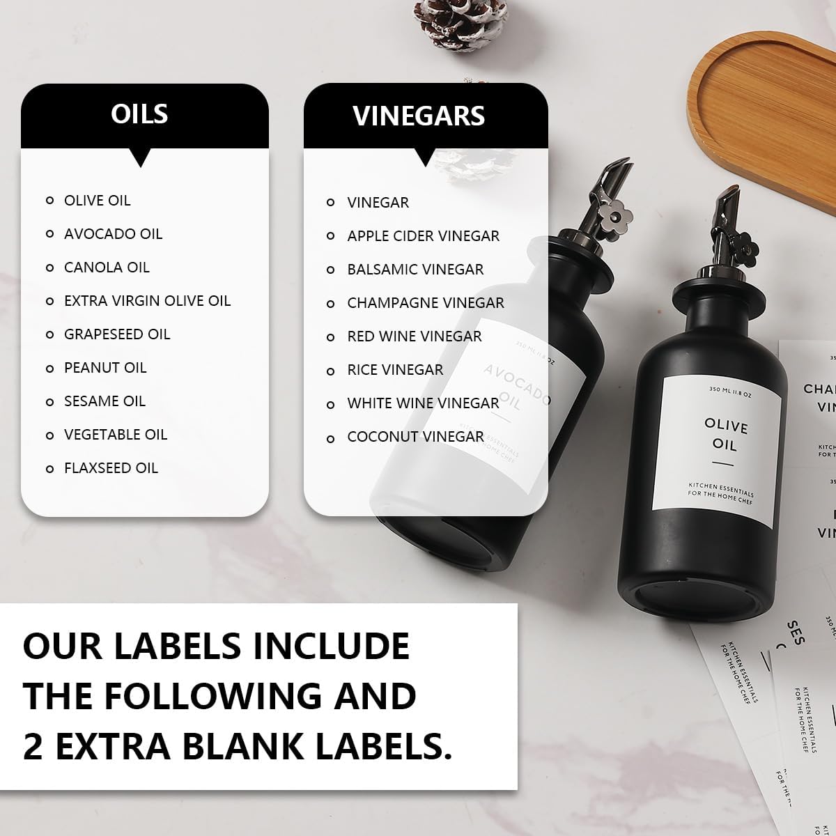 HOMCDALY Olive Oil Dispenser for Kitchen, 11.8oz Glass Kitchen Dispenser Bottle, Black Oil&Vinegar Cruet Set, Leakproof Olive Oil Bottles | Set of 2 (11.8oz – Black)