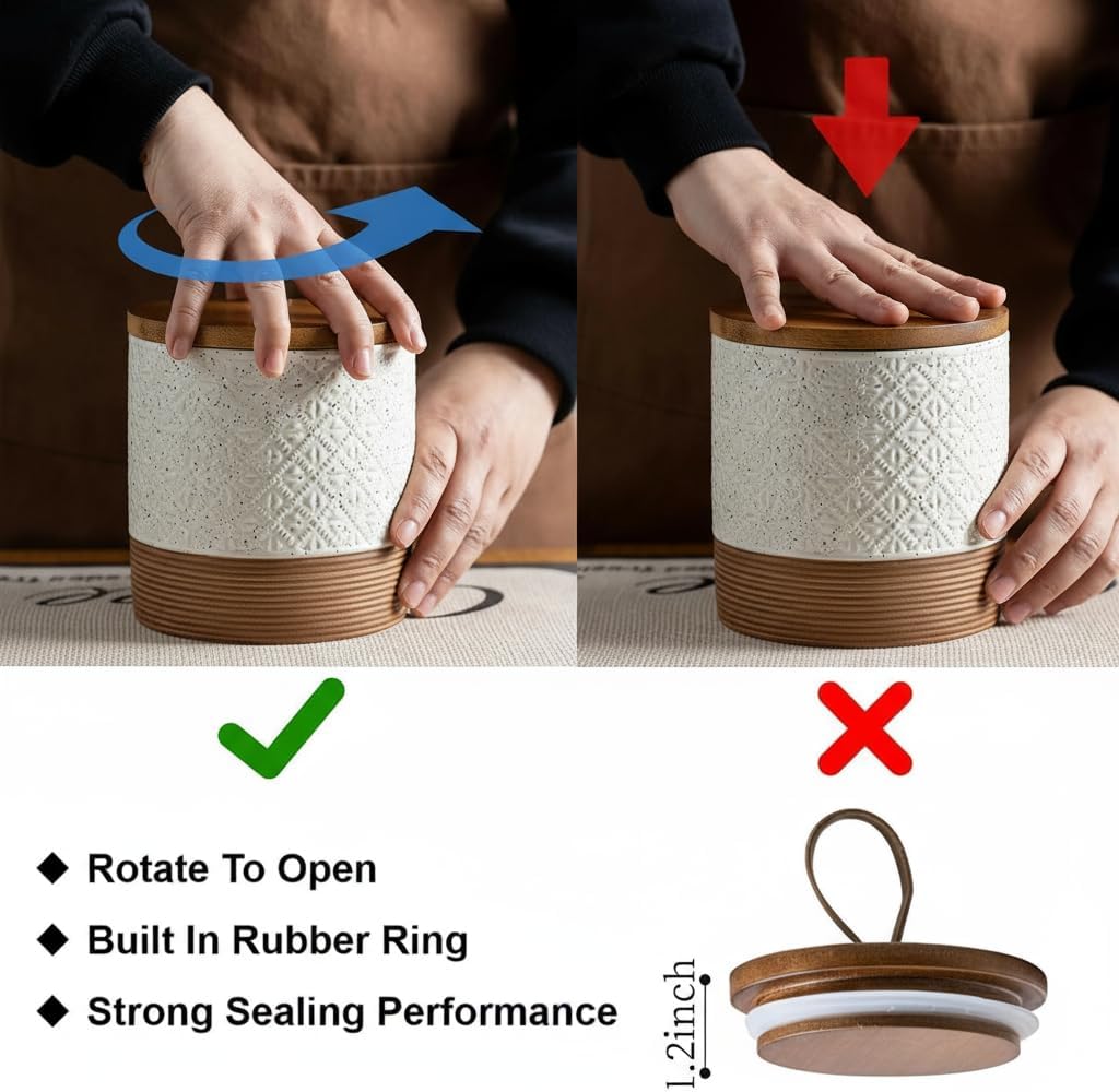 Coffee Container Jar with Lid, Ceramic Food Storage Jars for Spice Sugar Cookie, Large Kitchen Canisters for Countertop Coffee Bar Accessories Housewarming Weeding Gift - Gray & 28 fl.oz