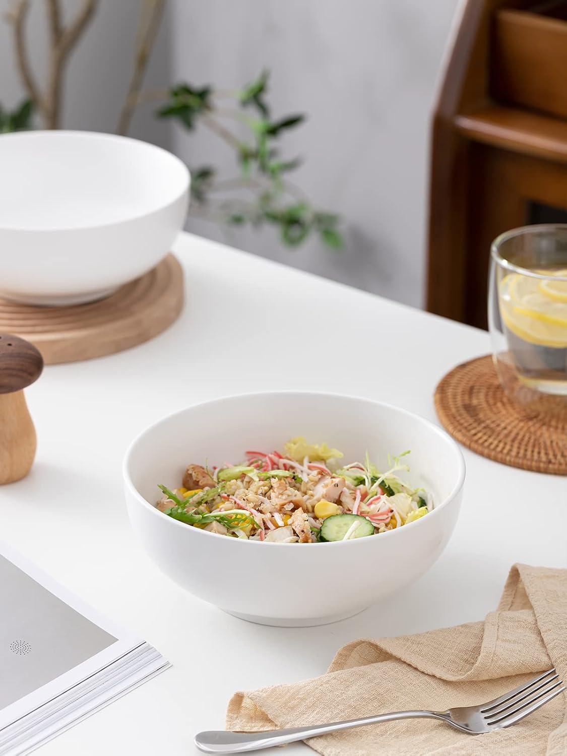 Kanwone Large Serving Bowls - 52 Ounce, Porcelain Salad Bowls, Pasta, Soup Bowls, Set of 2, Serving Dishes for Entertaining, Microwave and Dishwasher Safe, Matte White