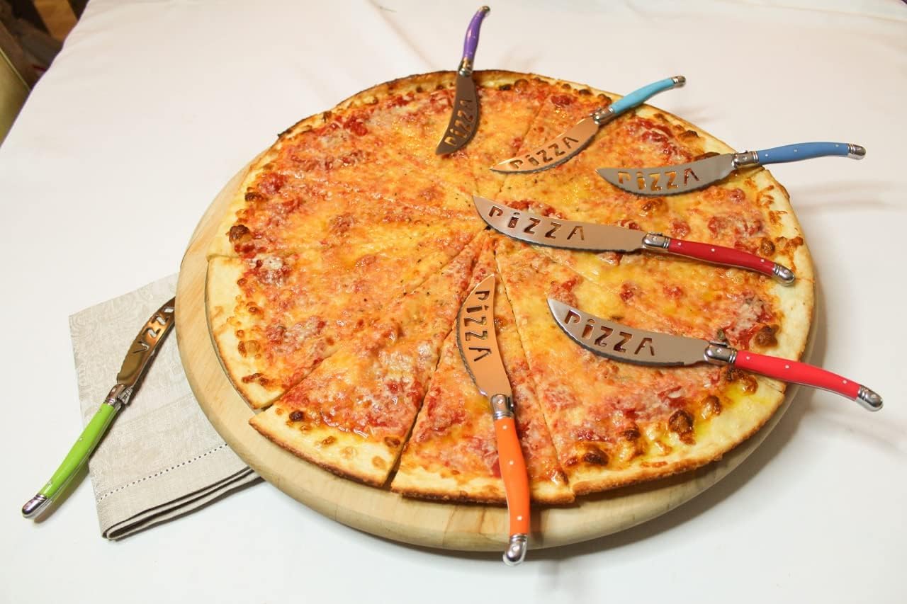 Laguiole 7-Piece Pizza Cutter Set Stainless Steel Smooth Cutting Dishwasher Safe Luxurious Sharp Knife Set for Parties (Rainbow)