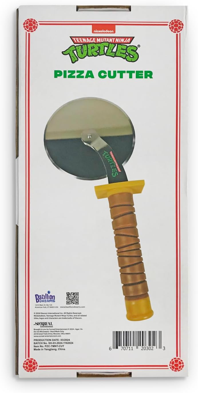 Teenage Mutant Ninja Turtle Pizza Cutter - TMNT Ninja Turtles Sword Pizza Slicer - Stainless Steel Wheel with Ergonomic Grip Handle - Thumb Guard Protection - Fun Kitchen Tool for Pizza Lovers