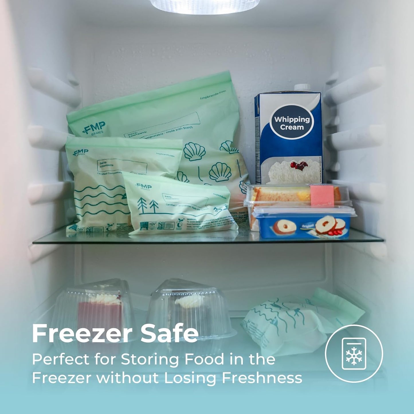 Fit Meal Prep 50 Pack 100% Compostable Food Storage Bags, 1 Gallon Freezer Bags, 10.6 x 11.5" Resealable Bag for Vegetables, Meat, Fruits, ASTM D6400, US BPI & EU OK Compost Certified