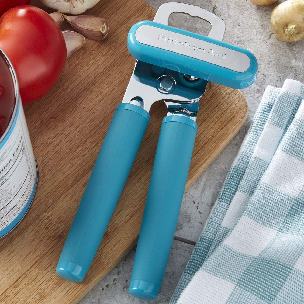 KitchenAid Classic Multifunction Can Opener and Bottle Opener Easy to Use, Razor Sharp Stainless Steel Cutting Wheel, Soft Ergonomic Handles, Ocean Drive