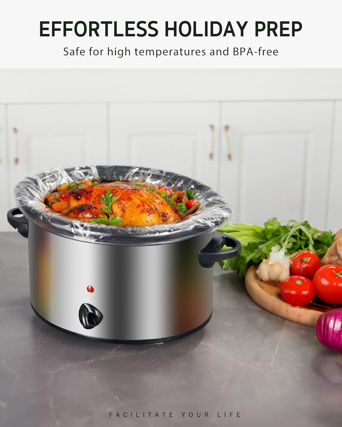 Syntus Slow Cooker Liners, 15 Count Cooking Bags Extra Large Size Disposable Pot Liners Plastic Bags, Fit 6QT to 10QT for Slow Cooker Cooking Trays, 14"x 22", 15 Liners