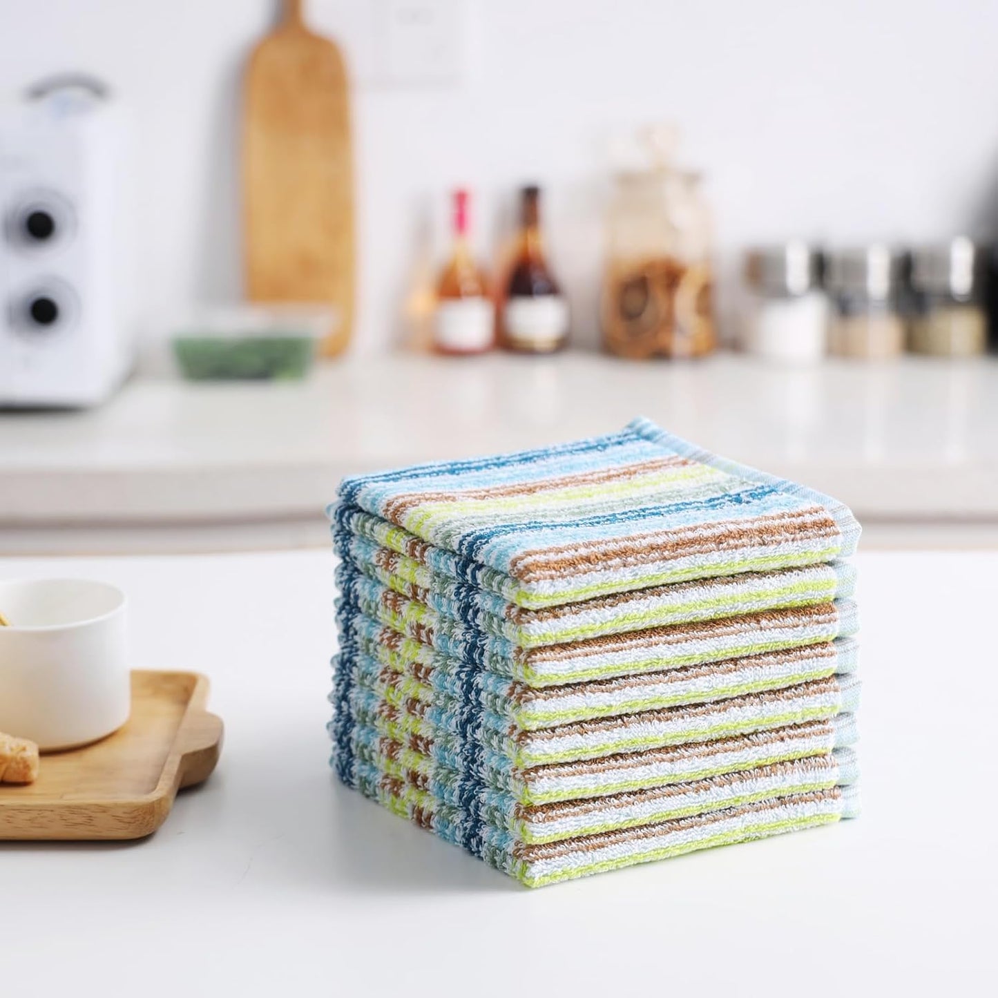 Oeleky Kitchen Dishcloths for Washing Dishes, Ultra Absorbent Dish Rags, Cotton Cleaning Cloths Pack of 8, 12x12 Inches (Mix-1, 12x12 inch)