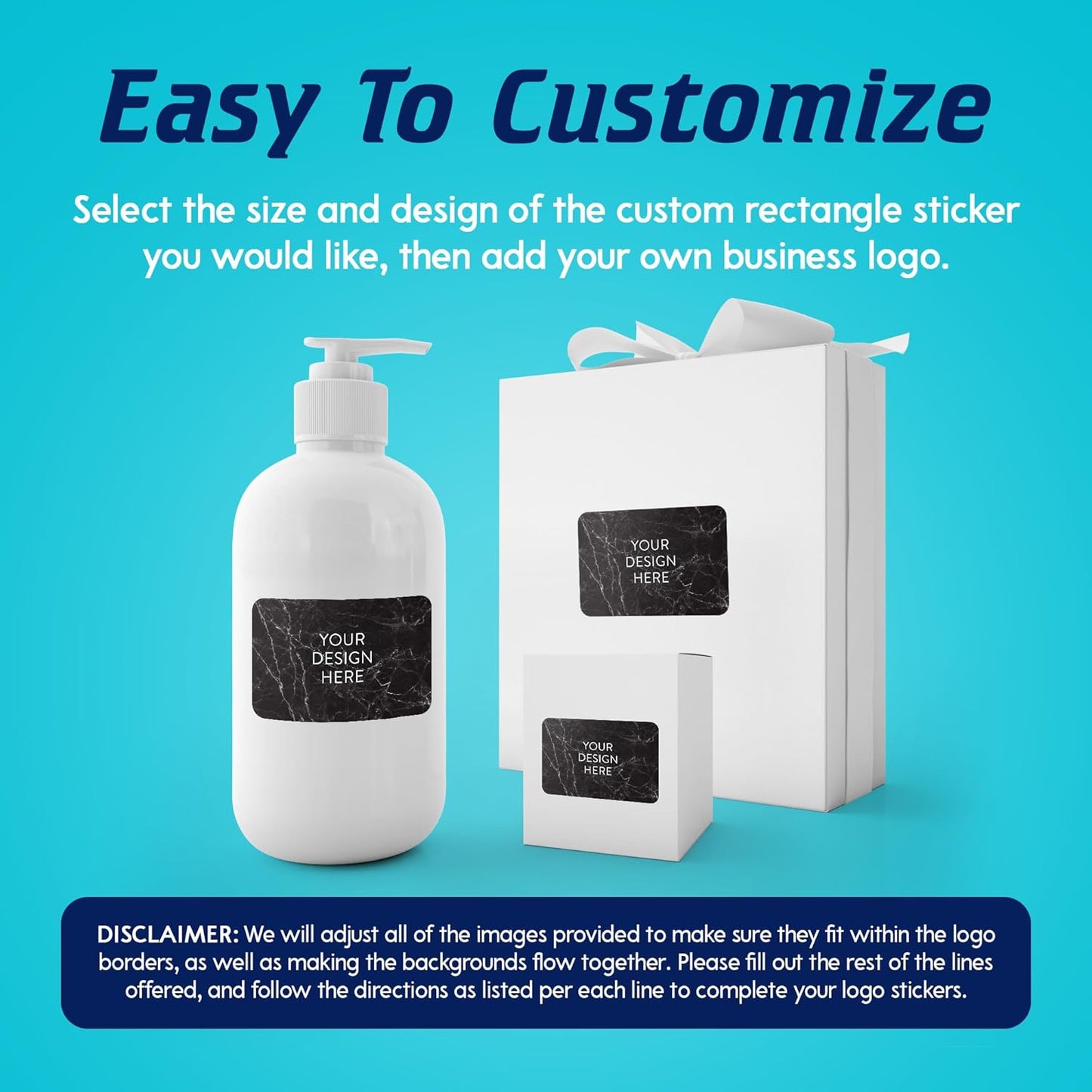 100 Custom Vinyl Stickers - Upload Your own Image, Text, Design, Logo - Personalized Logo Labels for Handmade, Packaging, Bottle, Jars, Candle, Brand Stickers (Black Marble, 4x2)