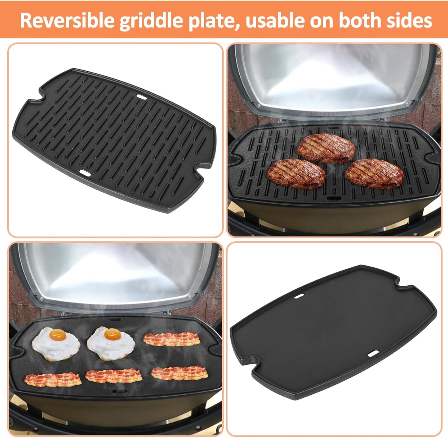 7584 Q3200 Griddle for Weber Q300 Q320 Q3000 Q3100 Q3200 Full Size Grill Plate Parts, Flat Top Cast Iron Griddle Insert for Weber 7646 Q320 Accessories, for WeberQ Grill Parts