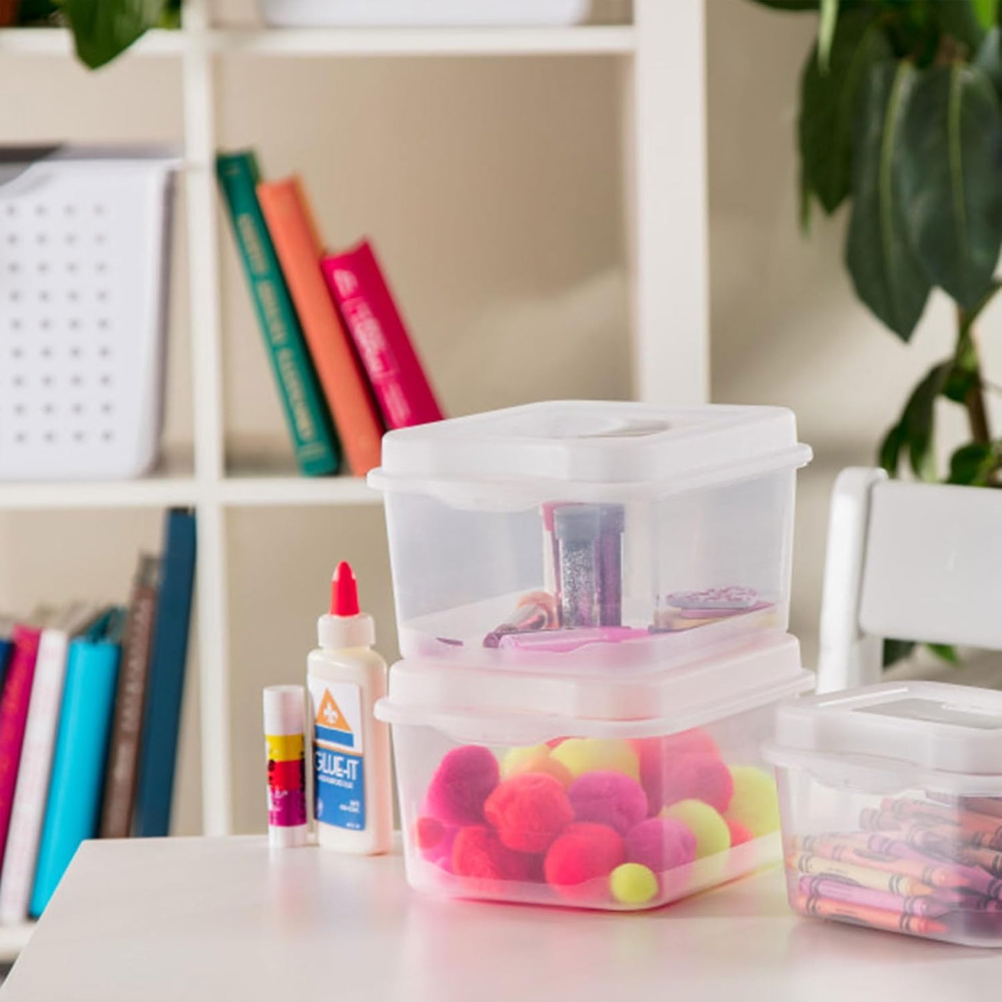 Sterilite 48-Pack Square Small FlipTop, Clear Plastic Storage Box with Hinged Lid - Stackable Multipurpose Organizer for Art and Craft Supplies, Accessories, Photos & CDs, Home or Office Use