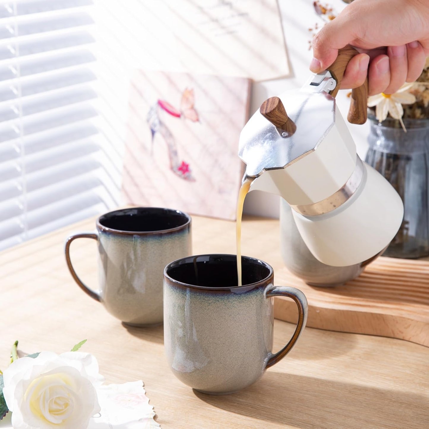 LERATIO 12OZ Ceramic Coffee Mugs Set of 6, Large Porcelain Coffee Cups With Large Handle For Latte,Cappuccino,Milk,Cocoa,|Dishwasher&Microwave Safe Mug Sets,Ideal for Man,Woman,Dad, Mom