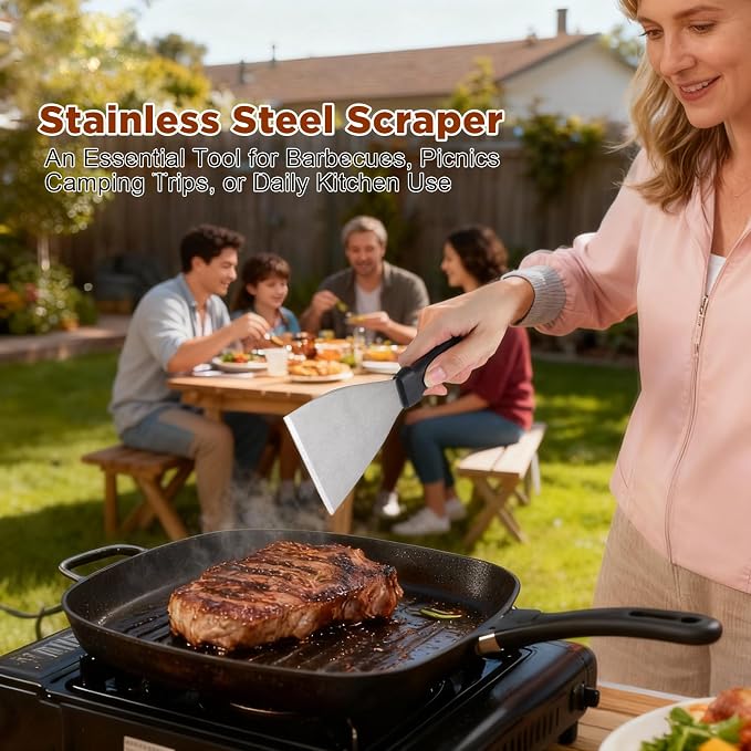 Griddle Scraper,Stainless Steel Grill Scraper, Slant Edge Metal Spatula - Image 7