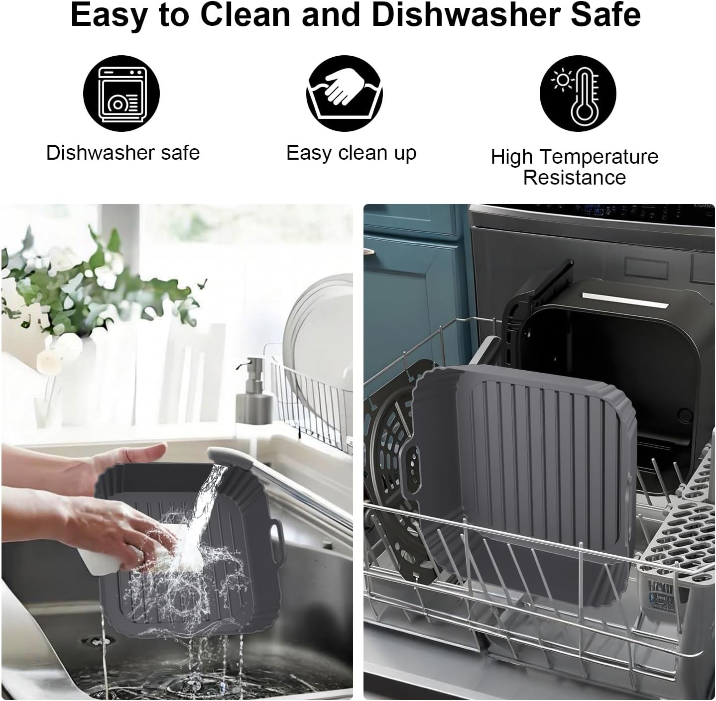 9-Inch Square Silicone Liners for Large Air Fryer 2Pack, Silicone Pot Baking Accessories for Chefman 6 to 8.5QT, Reusable Air Fryer Tray Insert for Oven Microwave Accessories