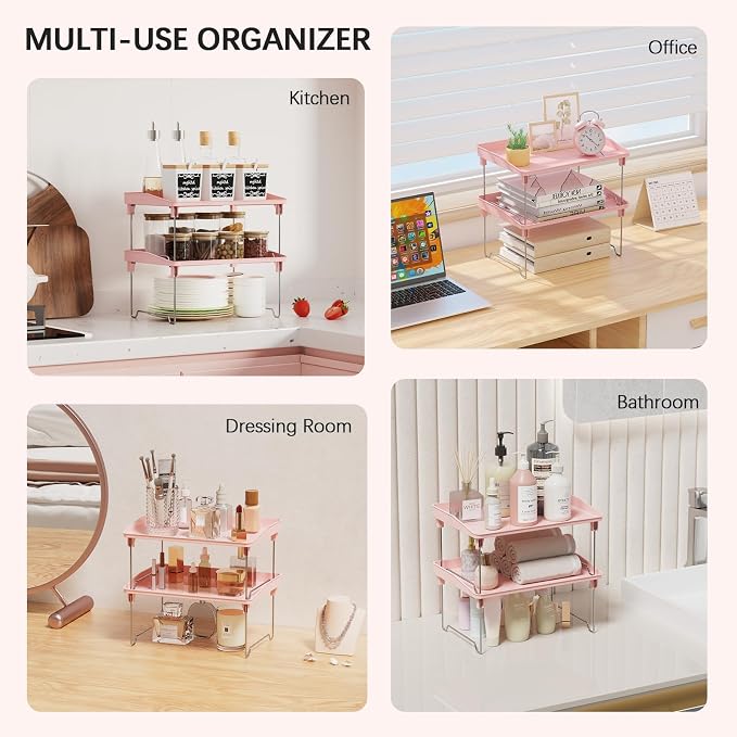 STARLATTA 2 Pcs Cabinet Organizer Shelf,Stackable Kitchen Counter Shelves - Image 6