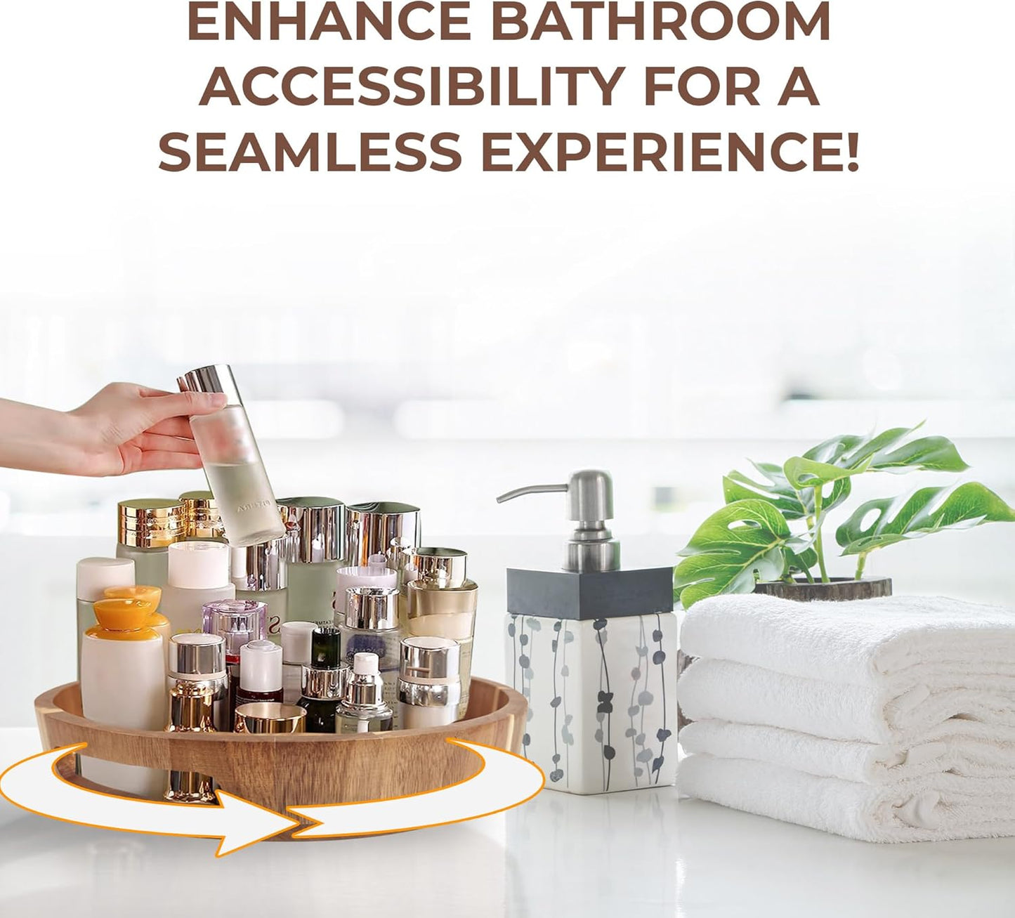 Lazy Susan Turntable Organizer 12 inch - Acacia Wooden Lazy Susan for Table Top, Countertop, Dining Table, Pantry - Kitchen Cabinet Organizer