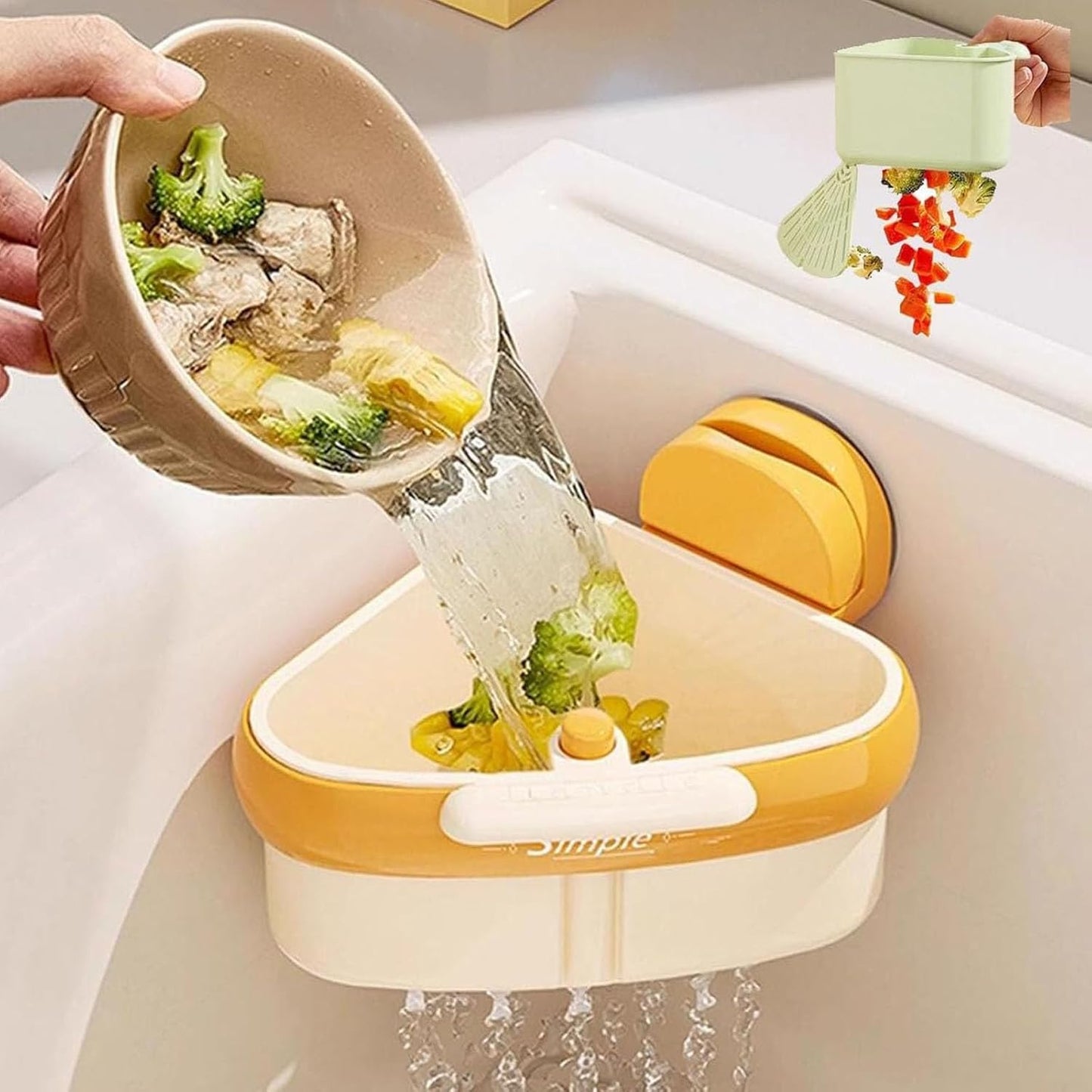 Suction Cup Sink Corner Rack, Curetoaway Corner Sink Strainer, Sink Trash Catcher, Plastic Triangular Baskets Corner Hanging, Rust Resistant, for Kitchen Food Waste (2Pcs Green)
