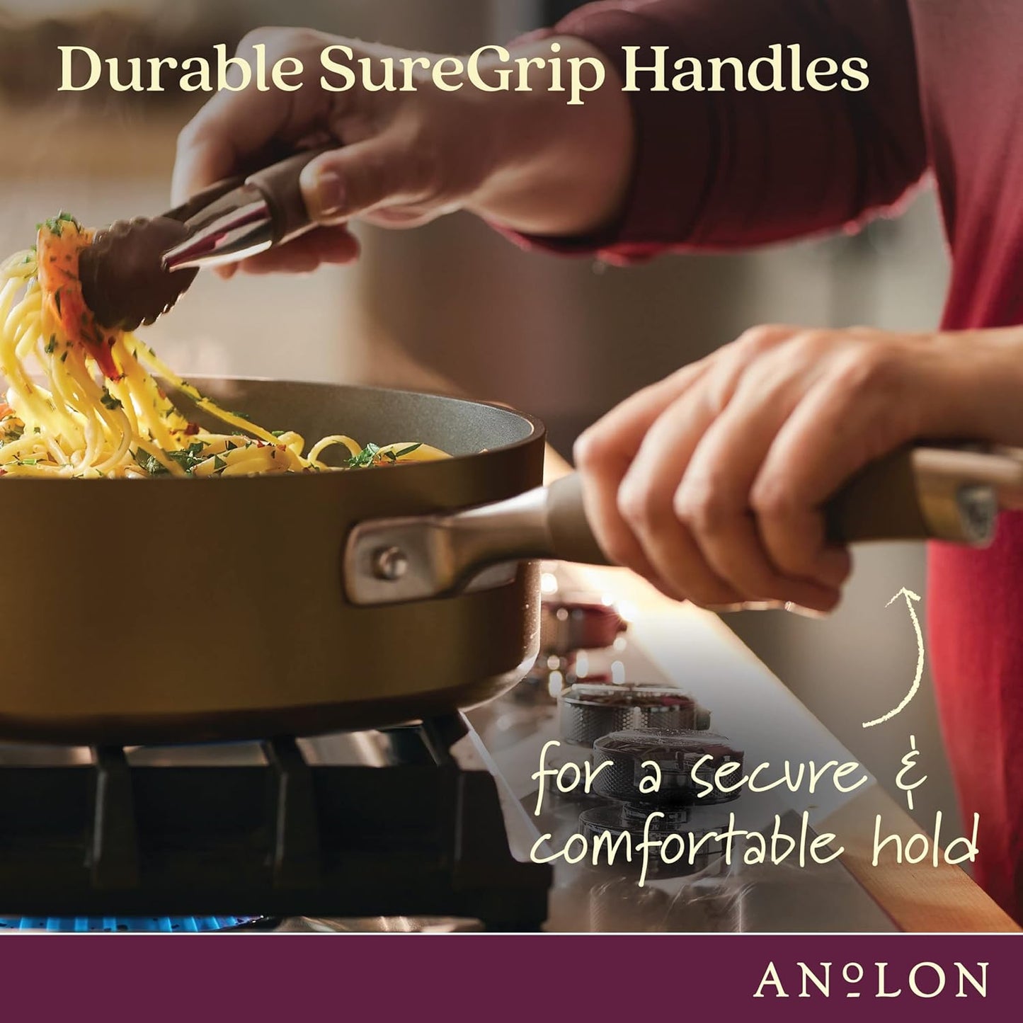 Anolon Advanced Home Hard Anodized Nonstick Deep Frying Pan/Skillet with Lid, 12 Inch, Bronze