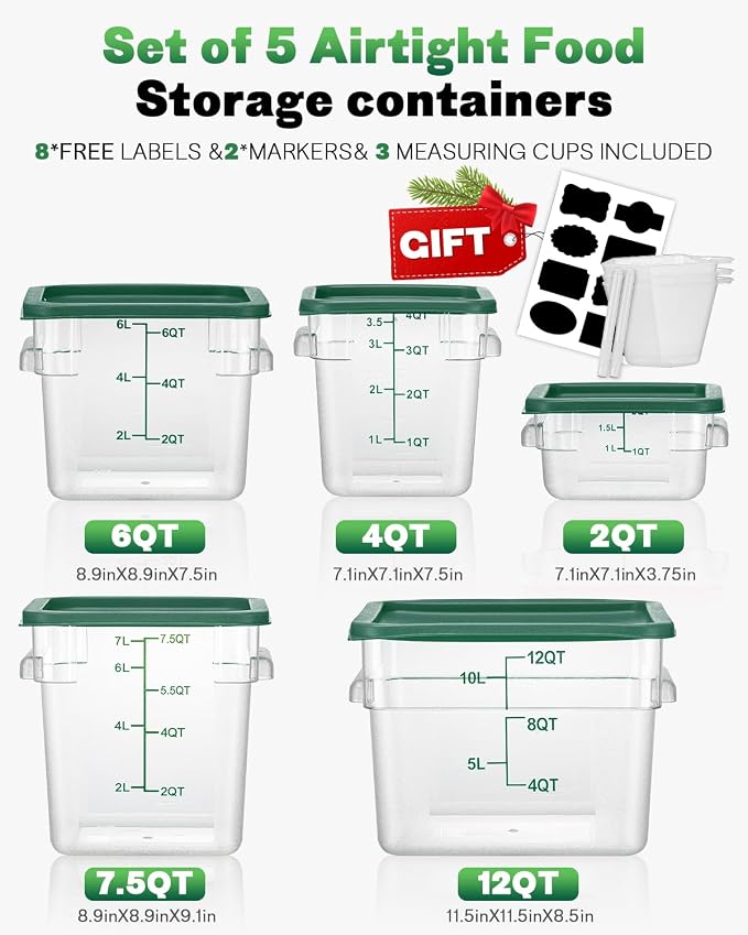 2QT NSF Food Storage Containers: 8 PCS Commercial Clear Square Food Storage - Image 9