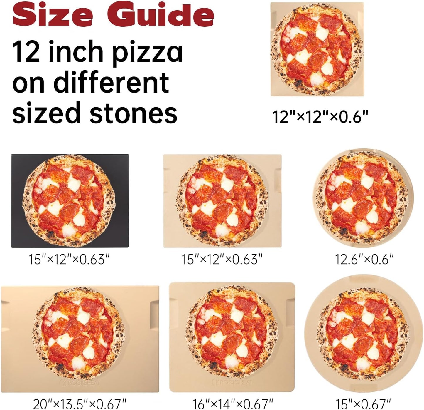 Pizza Stone, 12"x12" Square Pizza Stone for Oven Grill BBQ, Cordierite Baking Stone for Bread & Pie, Unique Built-in 4 Handles Cooking Stone