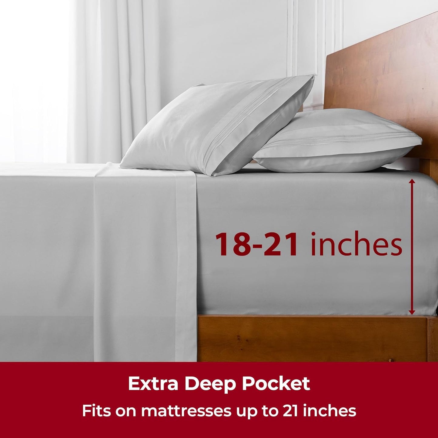 Mellanni Extra Deep Twin Sheets - 3 PC Iconic Collection Bedding - Hotel Luxury, Ultra Soft, Cooling Bed Sheets - Wrinkle, Fade, Stain Resistant (Twin, Light Gray)