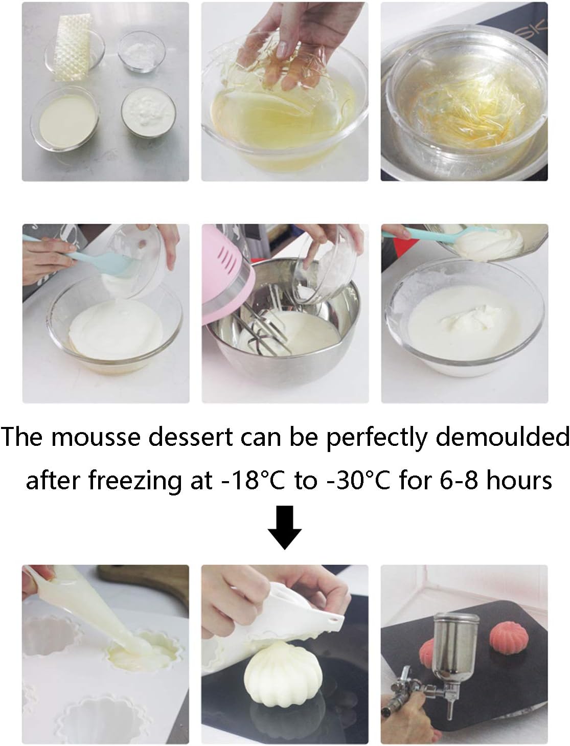 OCPO KITCHEN Pillow Silicone Mold for Baking Mousse Cake, 3D Silicone Baking Molds for Baking Cakes French Dessert Pastry Chocolate Cake Decoration Mold, 3D Pillow Shape (8-Cavity)
