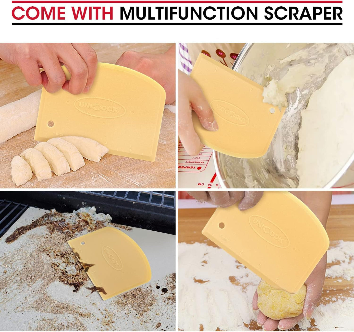 Unicook 16" x 16" Square Pizza Stone for Grill and Oven, Large Cordierite Bread Baking Stone for Crispy Crust Pizzas, Bread and Cookies, Includes Dough Scraper