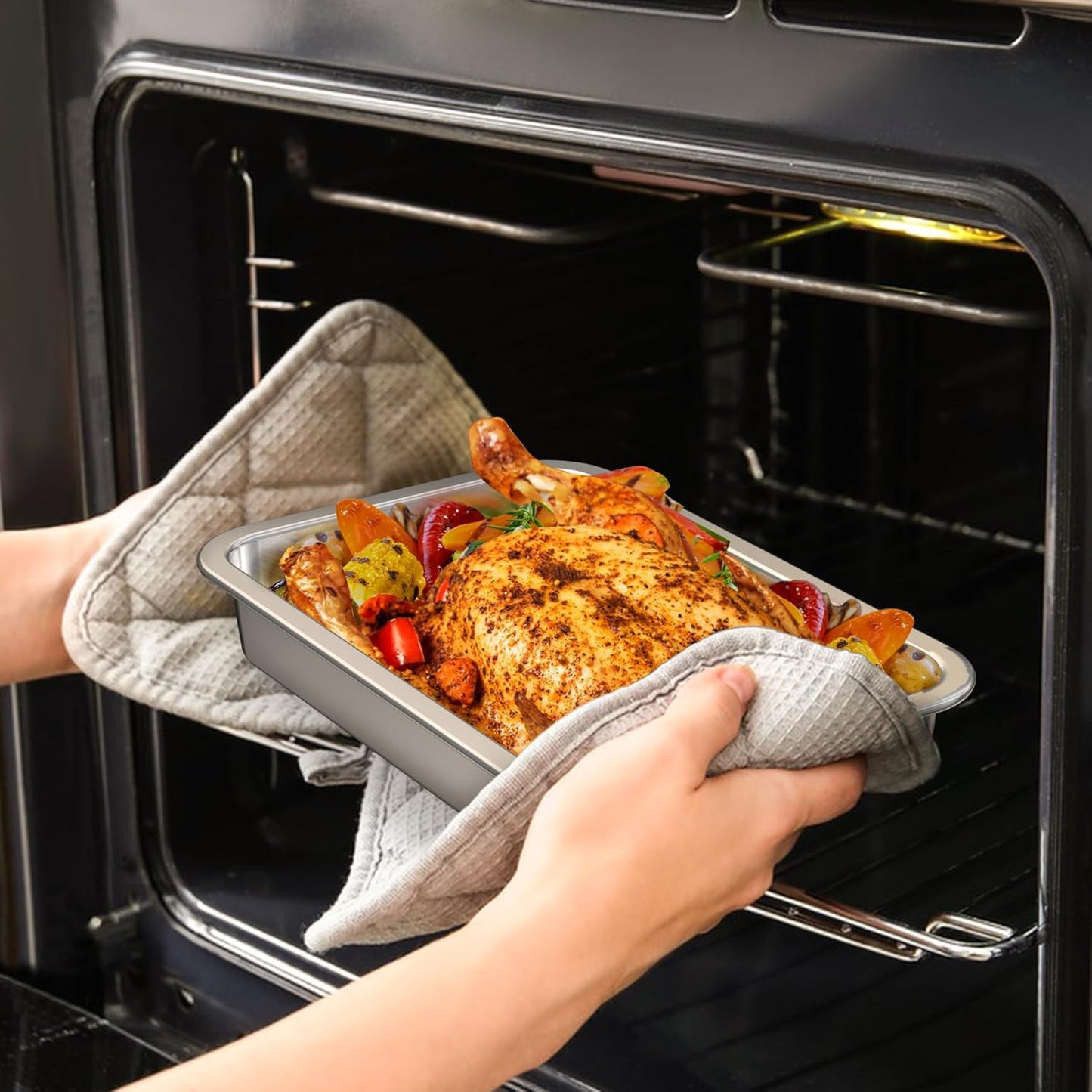 Onlyfire Stainless Steel Baking Pan Barbeque Grilling Pan for Baking Breads, Grilling Chicken, Vegetables, 12.4" X 8.5" X 1.9"