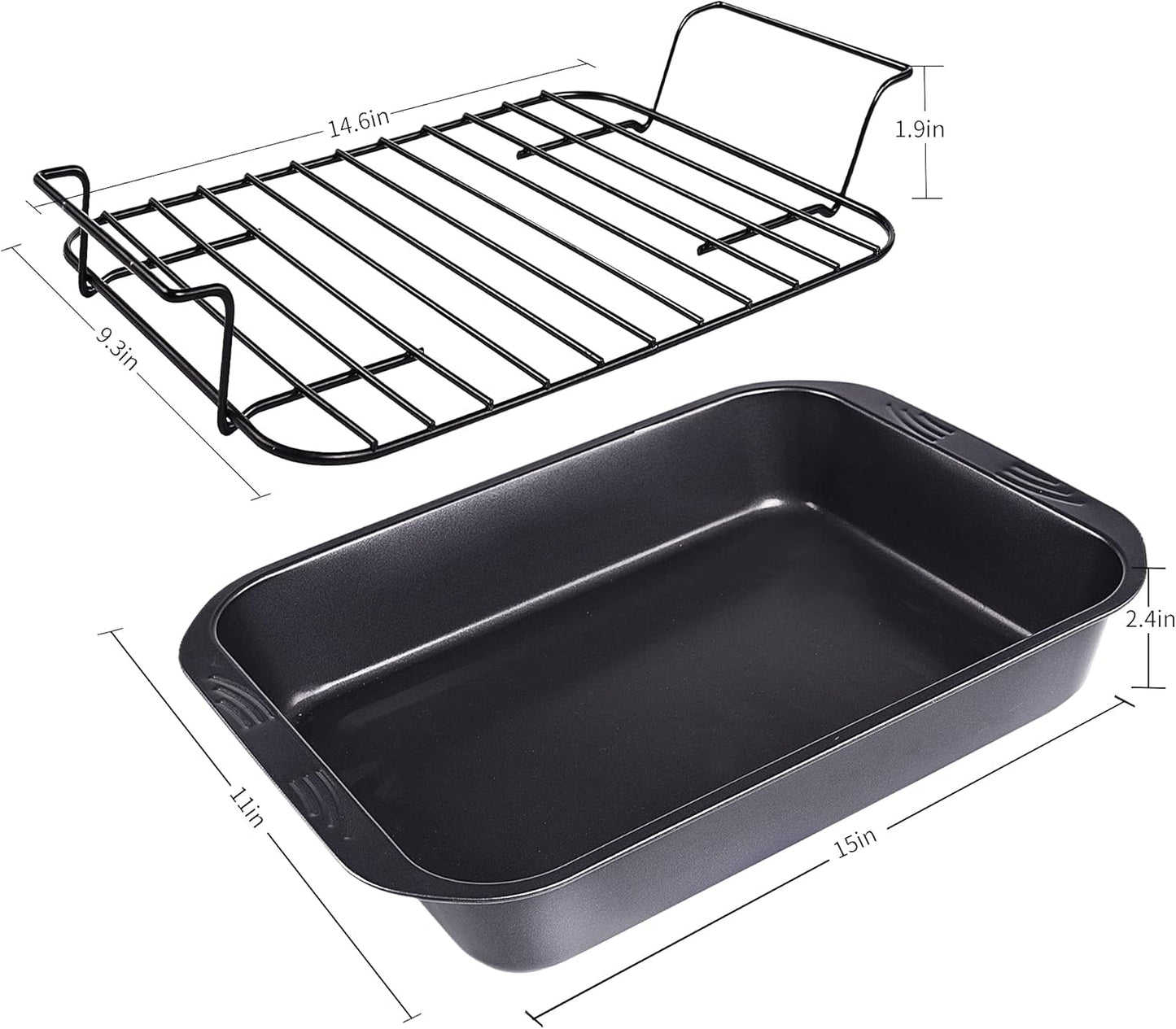 kitCom Bakeware Nonstick Roaster, Nonstick Roasting Pan with Rack, Great For Roast Chicken, Roasts And Turkeys - 15 Inch x 11 Inch (5.8 QT), Gray