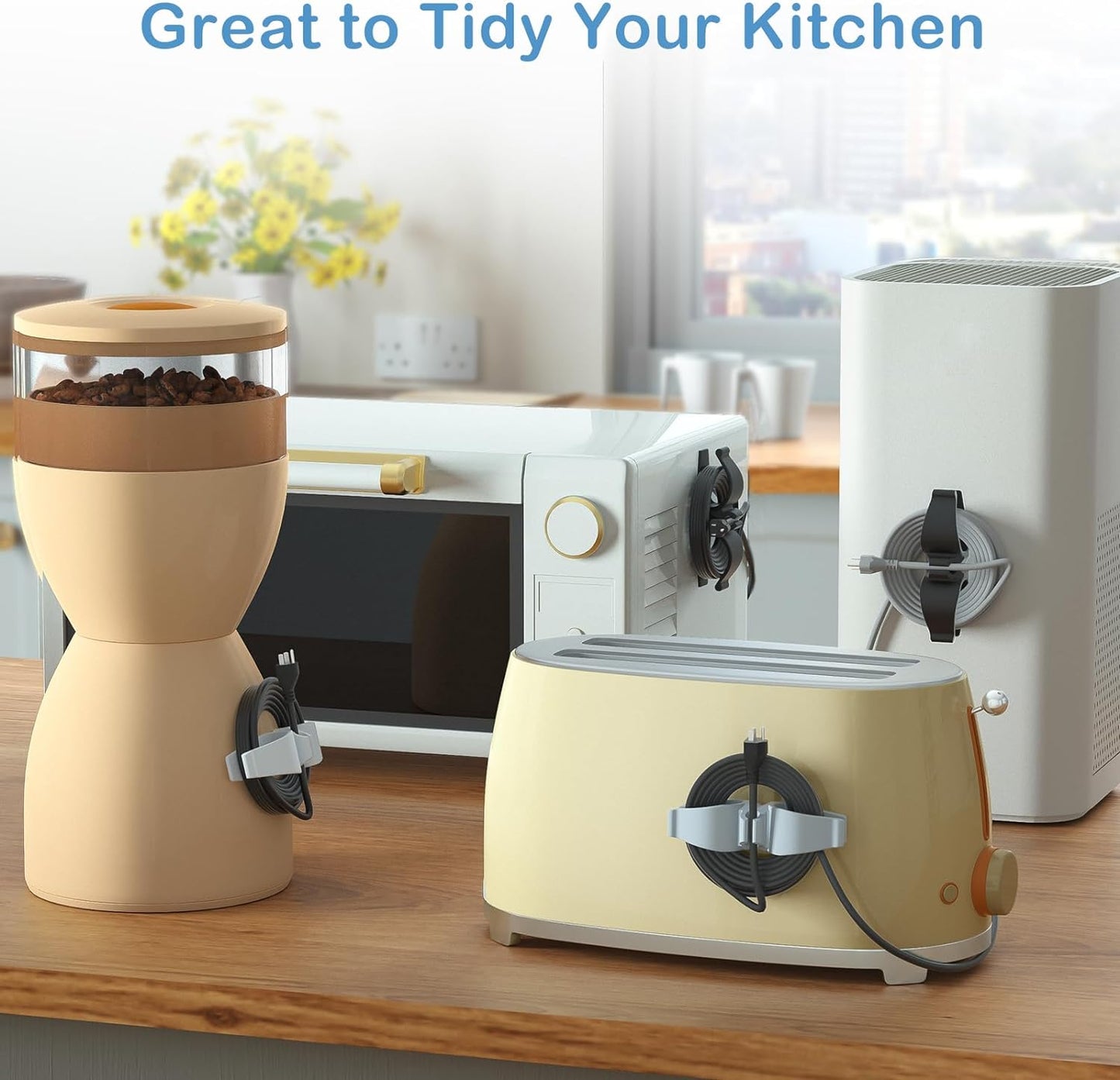 Cord Organizer for Appliances, 8 Pack Upgraded Kitchen Appliance Cord Organizer Stick On Appliance Wire Organizer Wire Wrapper for Kitchen Appliances Mixers, Coffee Maker, Pressure Cooker