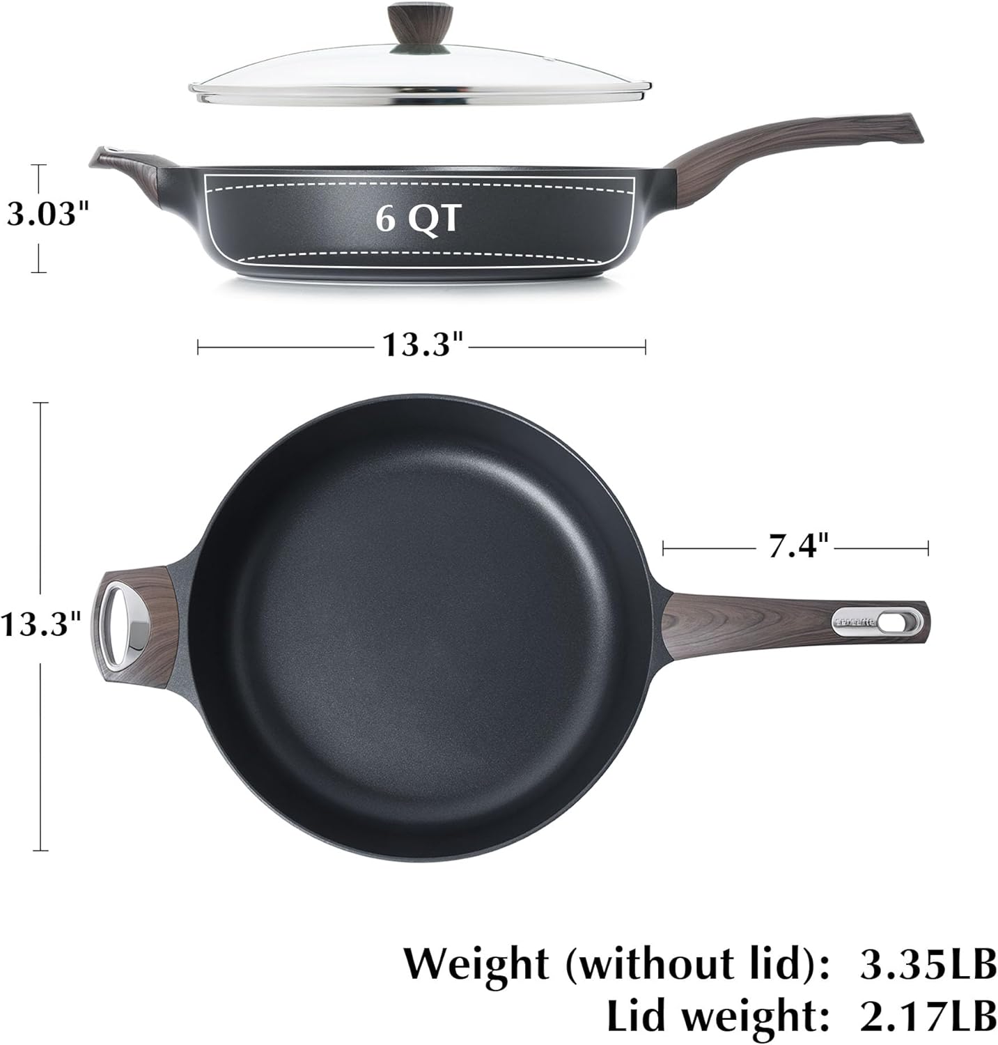 SENSARTE Nonstick Frying Pan Skillet with Lid, 13.3 Inch Large Deep Frying Pan, 6 Qt Non Stick Saute Pan with Cover, Induction Pan, Healthy Non Toxic Cooking Pan with Helper Handle, PFOA PFOS Free