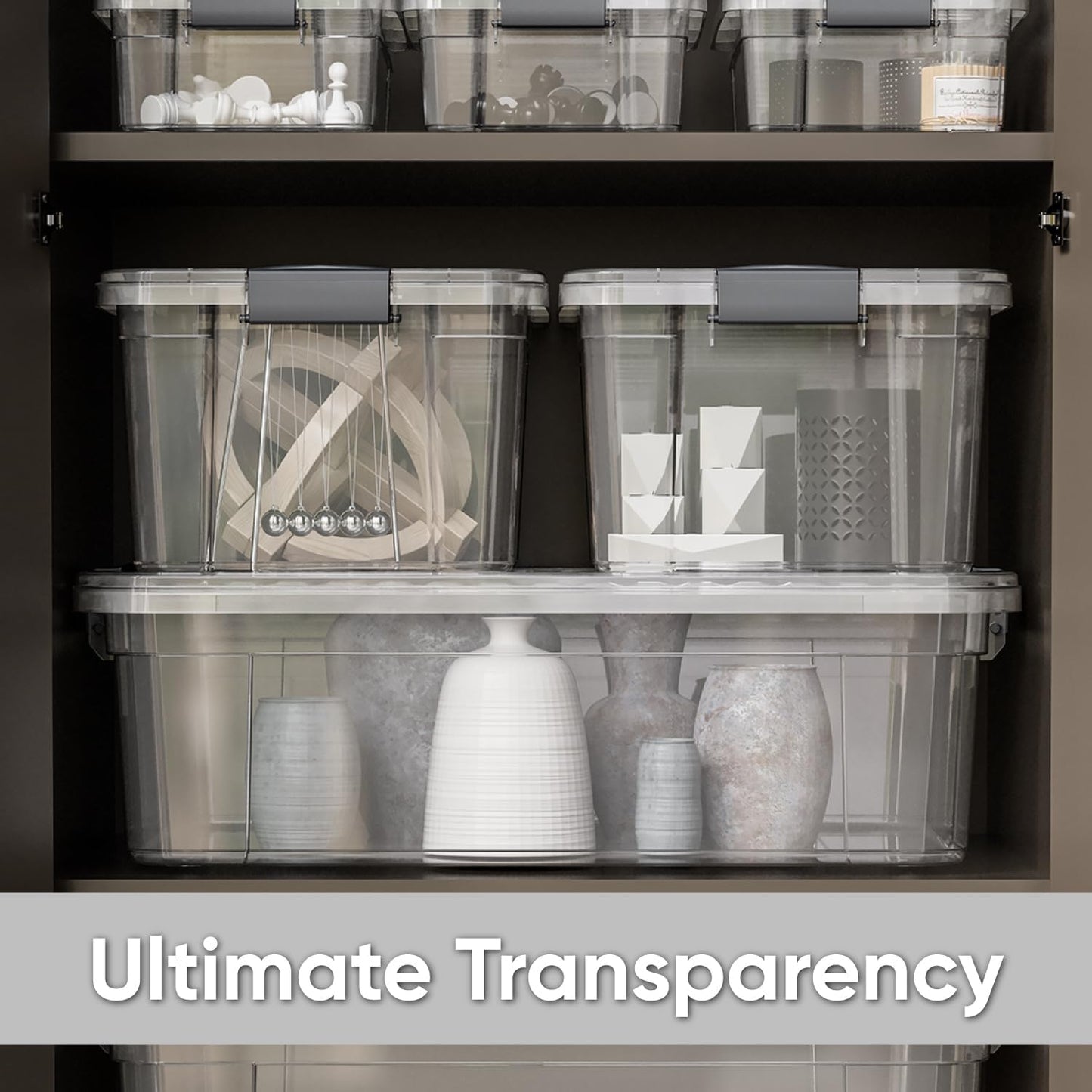 Superio Clear Storage Boxes with Lids, 6.75 Quart Plastic Container Bins for Organizing, Stackable Crates, BPA Free, Non Toxic, Odor Free, Organizers for Home, Office and Dorm, 4 Pack