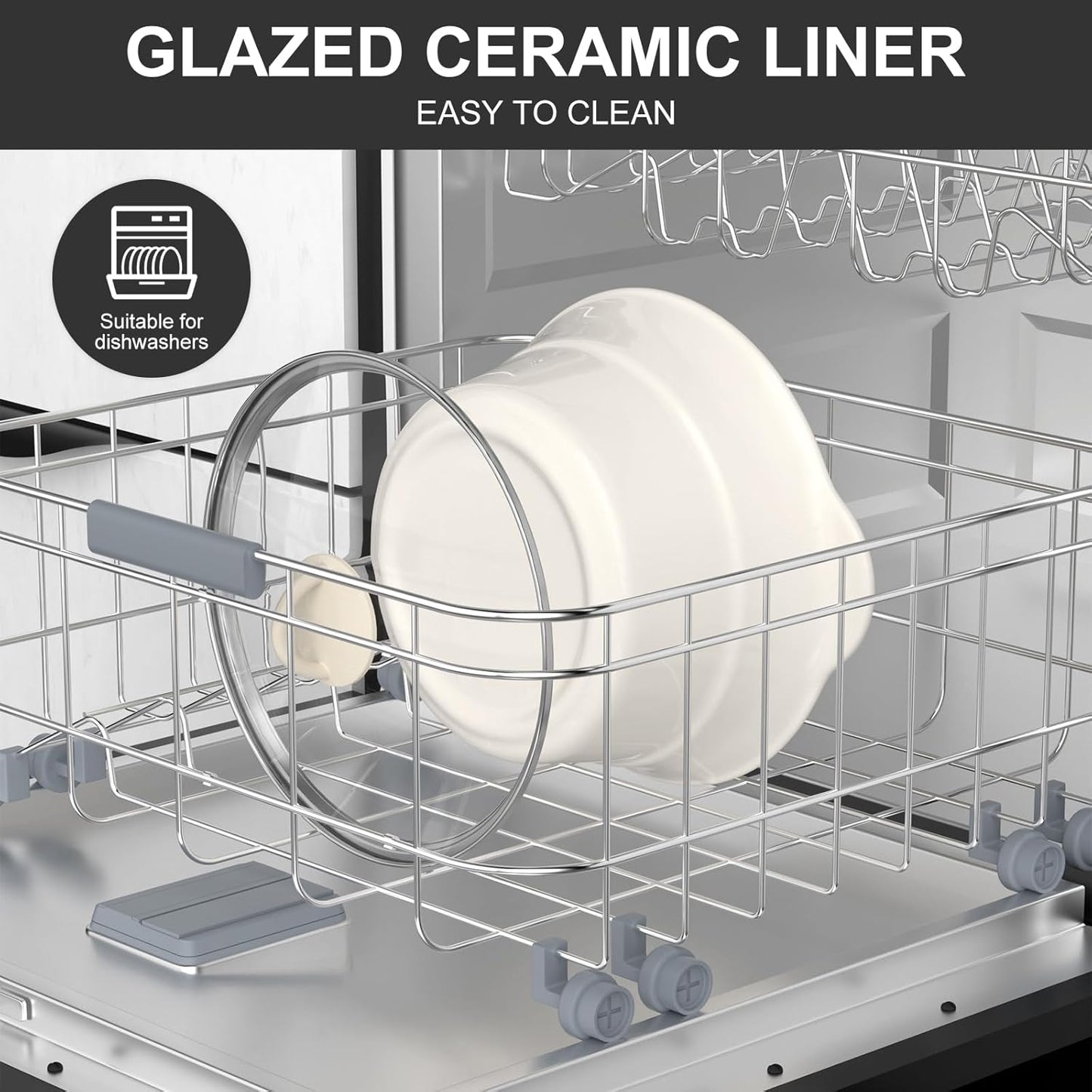 MAGNIFIQUE 5 Quart Programmable Slow Cooker with Auto Warm Setting, Glazed Ceramic Liner, Kitchen Small Appliance for Family Dinners, Black