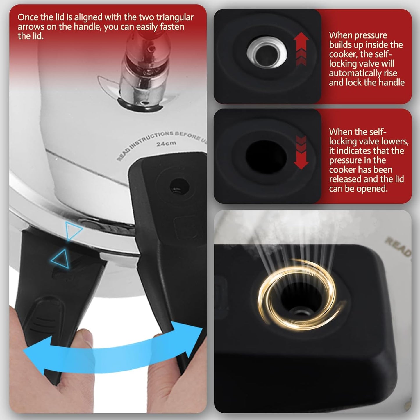 4 Quart Stainless Steel Pressure Cooker, Deeluban All Stovetops Induction Compatible Thickened Pressure Cooker with Spring Valve Safeguard Devices for Home and Commercial Use