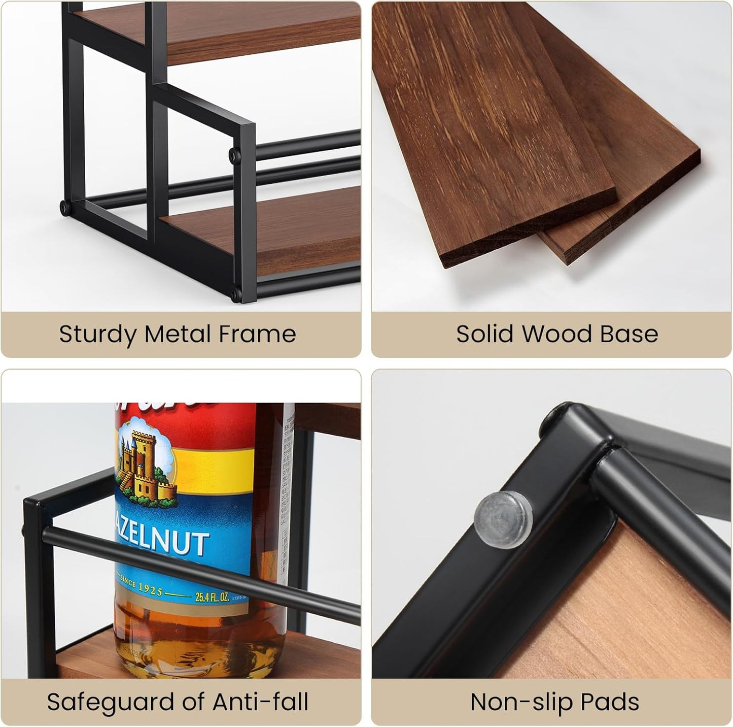 THYGIFTREE Coffee Syrup Rack Organizer 2-Tier 10 Syrup Bottles Holder Stand for Coffee Bar Storage Shelves for Syrup, Wine, Dressing for Kitchen Coffee Station