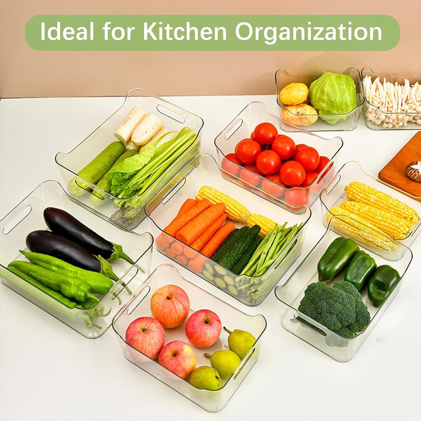 Plastic Storage Bins, Large - 4 Pack, Fridge Storage Containers, Clear Plastic Bins For Fridge, BPA-Free Clear Storage Bins for Fridge, Freezer, Cabinet, Kitchen, Pantry 11 x 8 x 5 inch