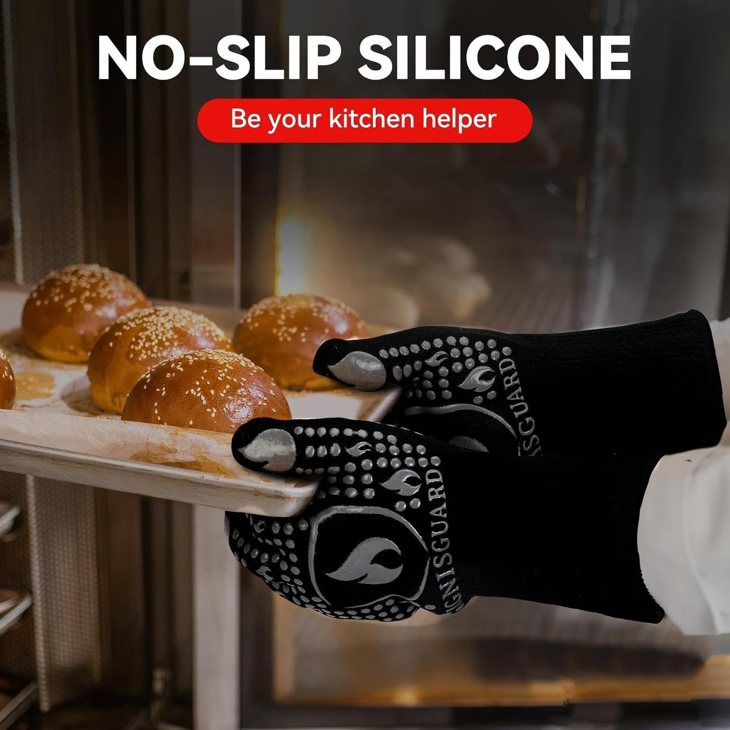 BBQ & Grill Gloves, Oven Gloves, 1472°F Silicone Oven Mitts Heat Resistant Grilling Gloves Fireproof Non-Slip for Barbecue Cooking Baking Smoking, 1-Pair Gray(L)