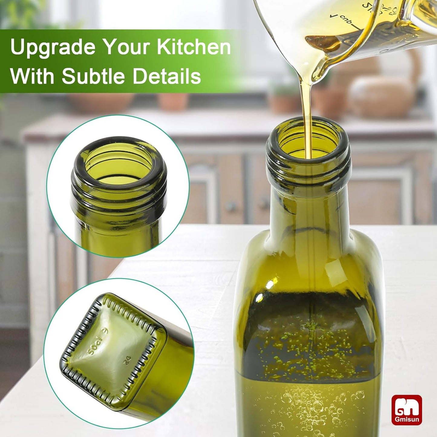 GMISUN Olive Oil Dispenser Bottle 1 Pack, Olive Oil Dispenser for Kitchen 17oz, Glass Cooking Soy Sauce Bottle Container Cruet with Plastic Pourer Spout, Green