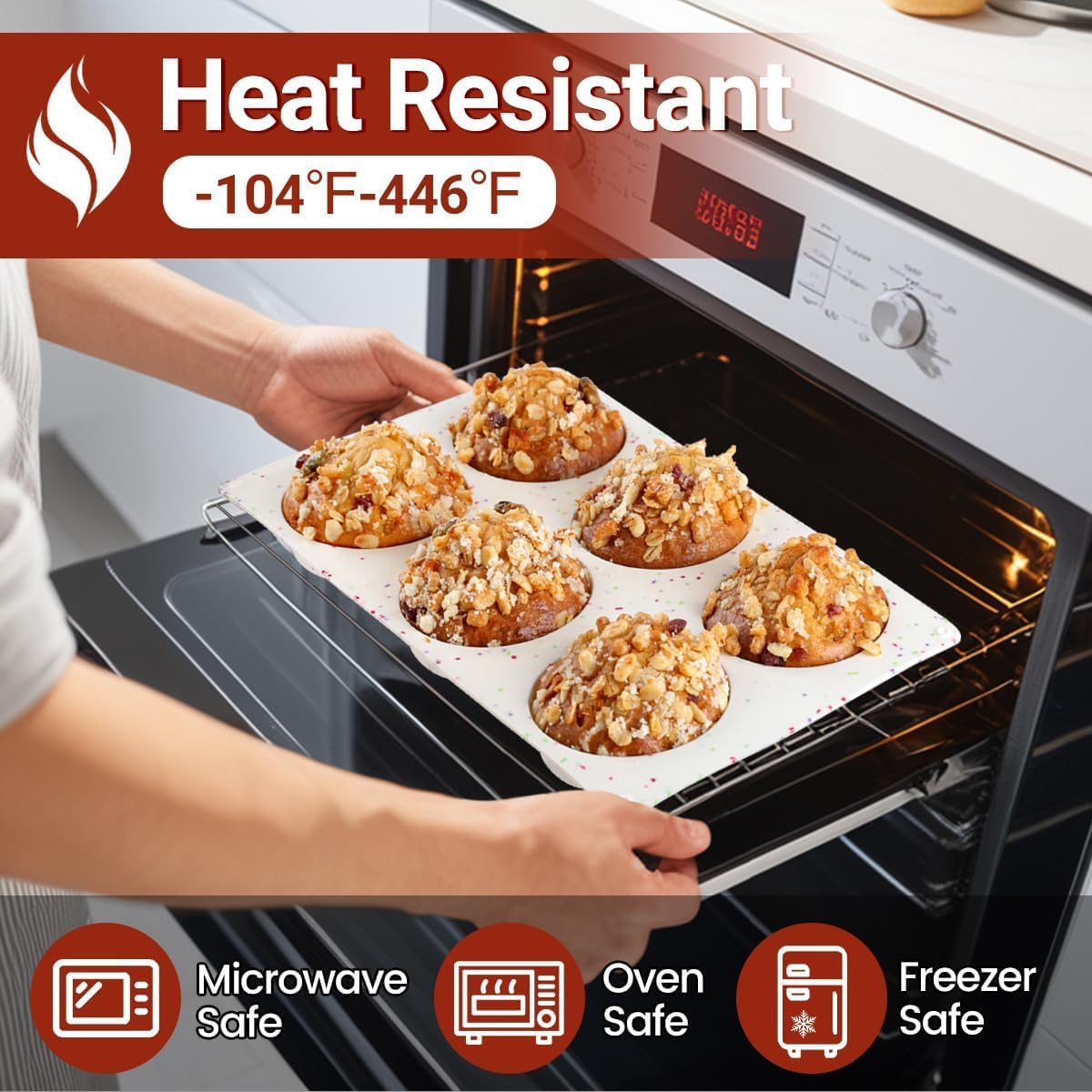 CAKETIME Muffin Top Pan, Silicone Egg Molds for Breakfast Sandwiches 3 Inch Round Baking Pan for Oven English Muffins, Whoopie Pies, Corn Bread, Egg bites, Tarts 3 Pack Confetti