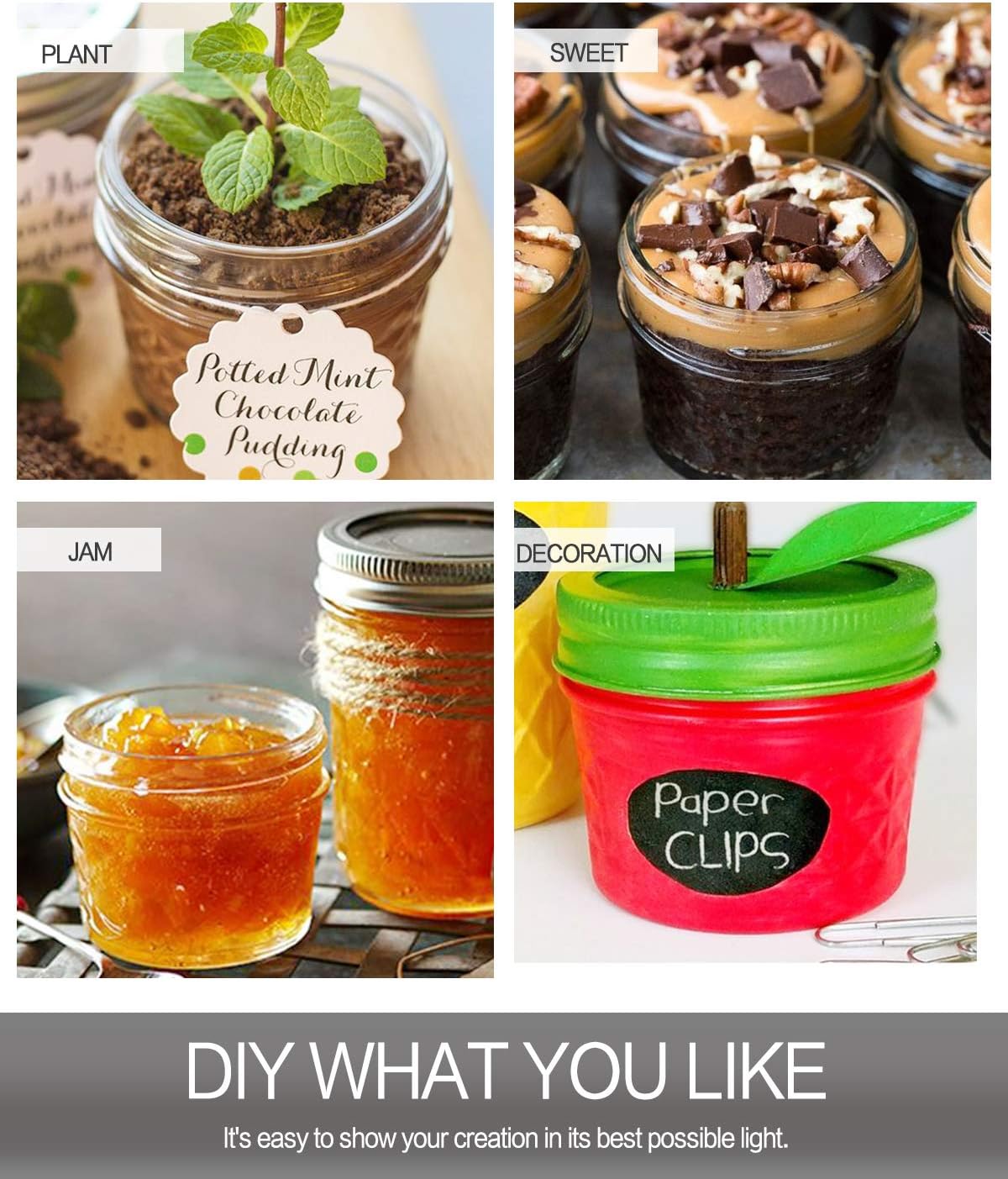 VERONES Mason Jars 4 OZ, Canning Jars With Regular Lids, Ideal for Jam, Honey, Wedding Favors, Shower Favors, DIY Spice Jars, 40 PACK