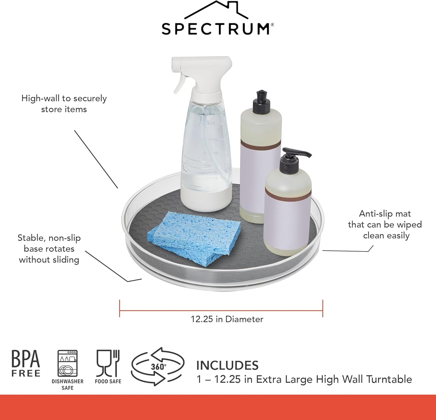 Spectrum Lazy Susan Organizer, Hexa Extra Large 12.25" - Lazy Susan Turntable for Cabinet, Refrigerator, Pantry, Table & Shelf - Rotating & Spinning Pantry Organization - Spice Rack Storage for Fridge