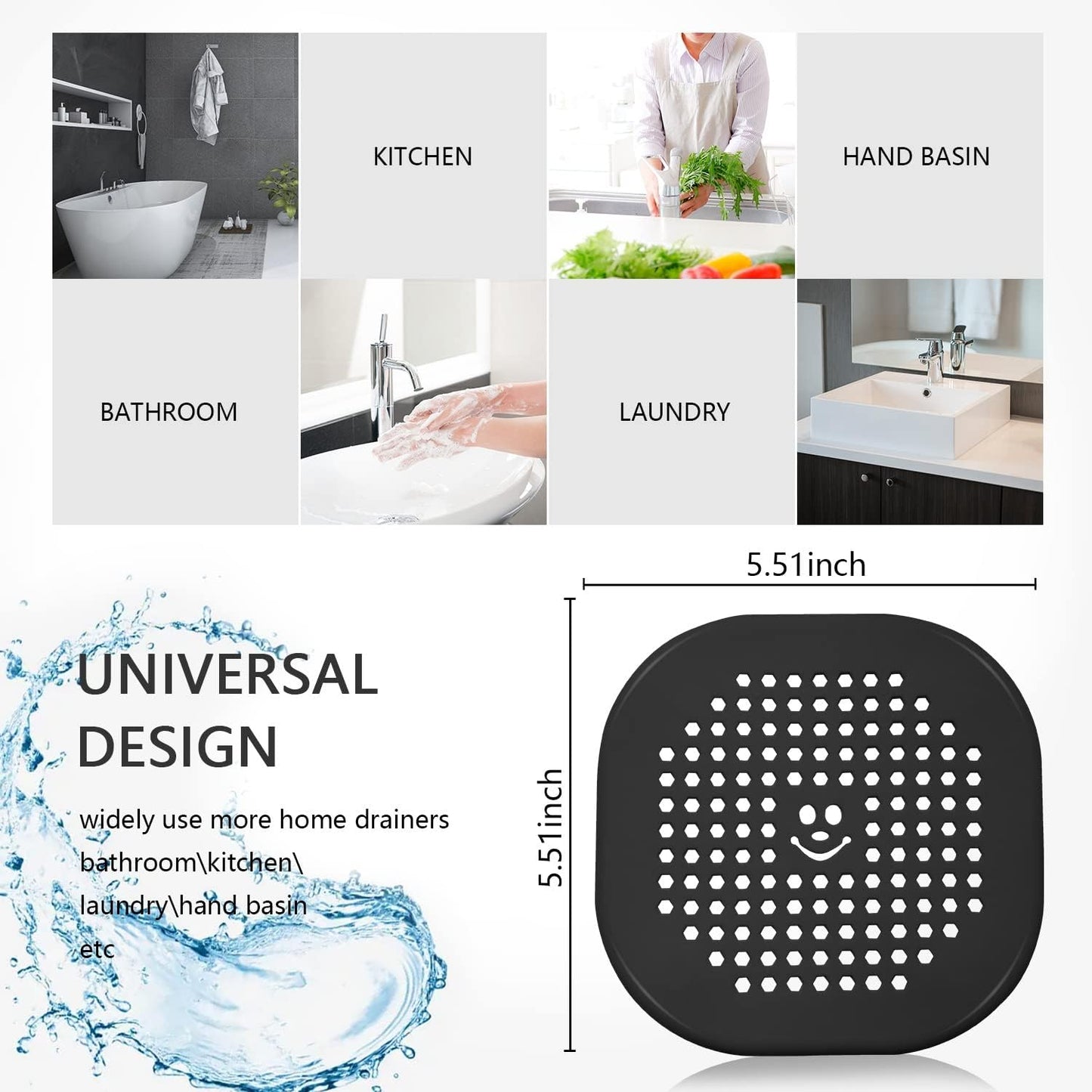 2 Pack Drain Hair Catcher Silicone Drain Protector Hair Stopper with Suction Cup for Shower Kitchen Bathroom Lake Blue