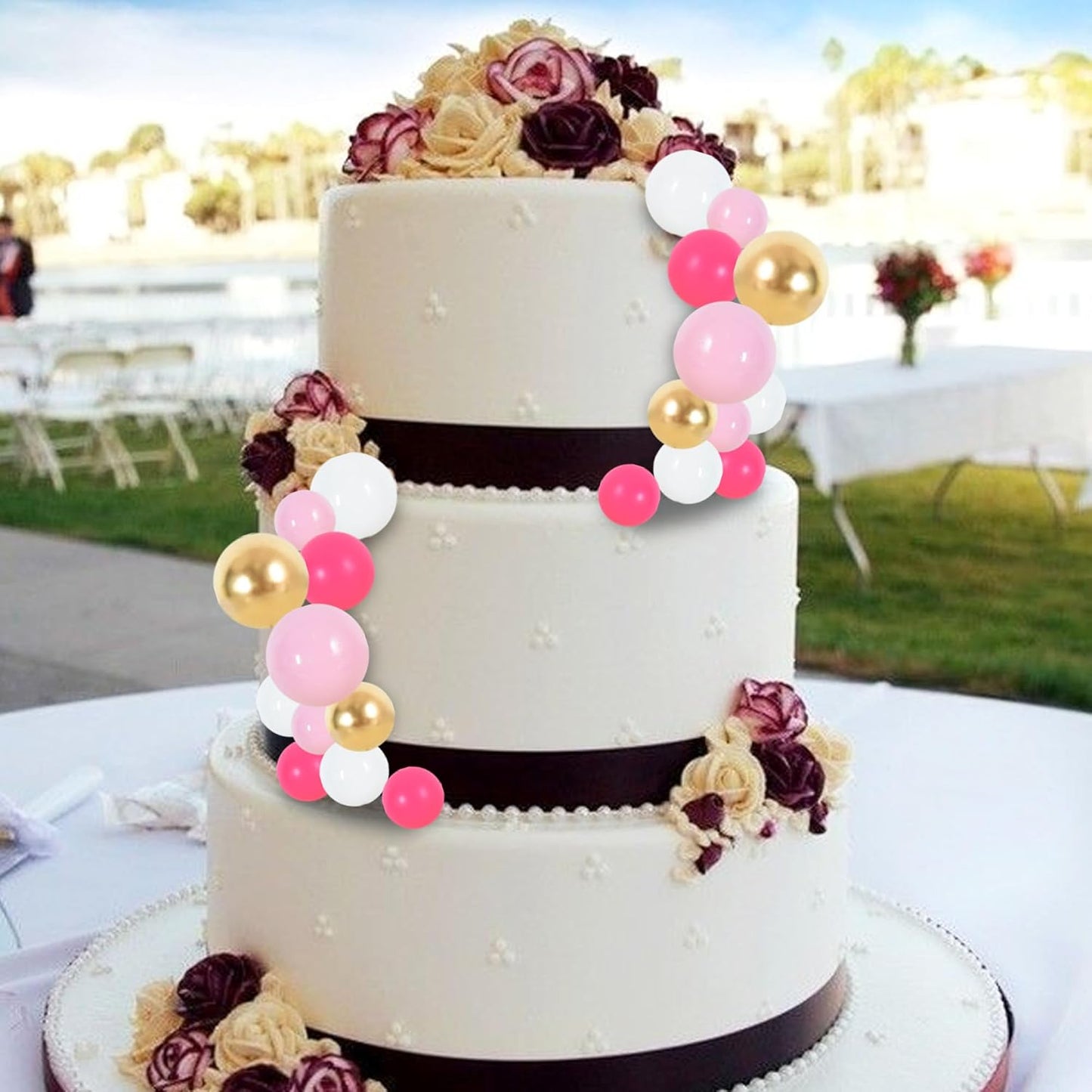 BEISHIDA 40 Pcs Foam Ball Cake Toppers with Sticks Mini Cake Decorations for Birthdays, Weddings, Baby Showers, DIY Baking Supplies, Anniversary Party (Hot Pink,Pink,White,Gold)