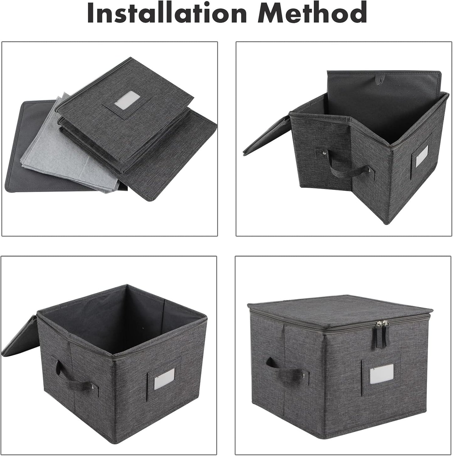 popoly China Storage Container for Bowls or Dessert Plates, 8.5" W x 6" H Plate Storage Case with 24 Felt Dividers, Hard Shell and Stackable (2 Pack Grey)