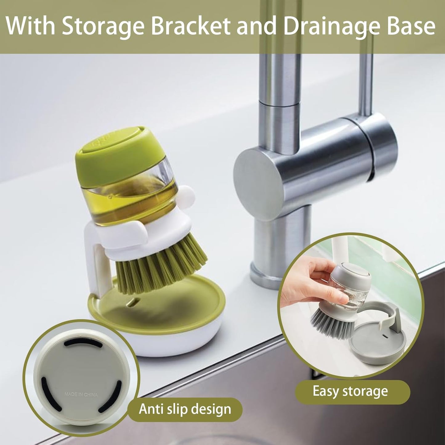 Palm Brush Refills, Dish Brush Replacement Head, 4 Pack