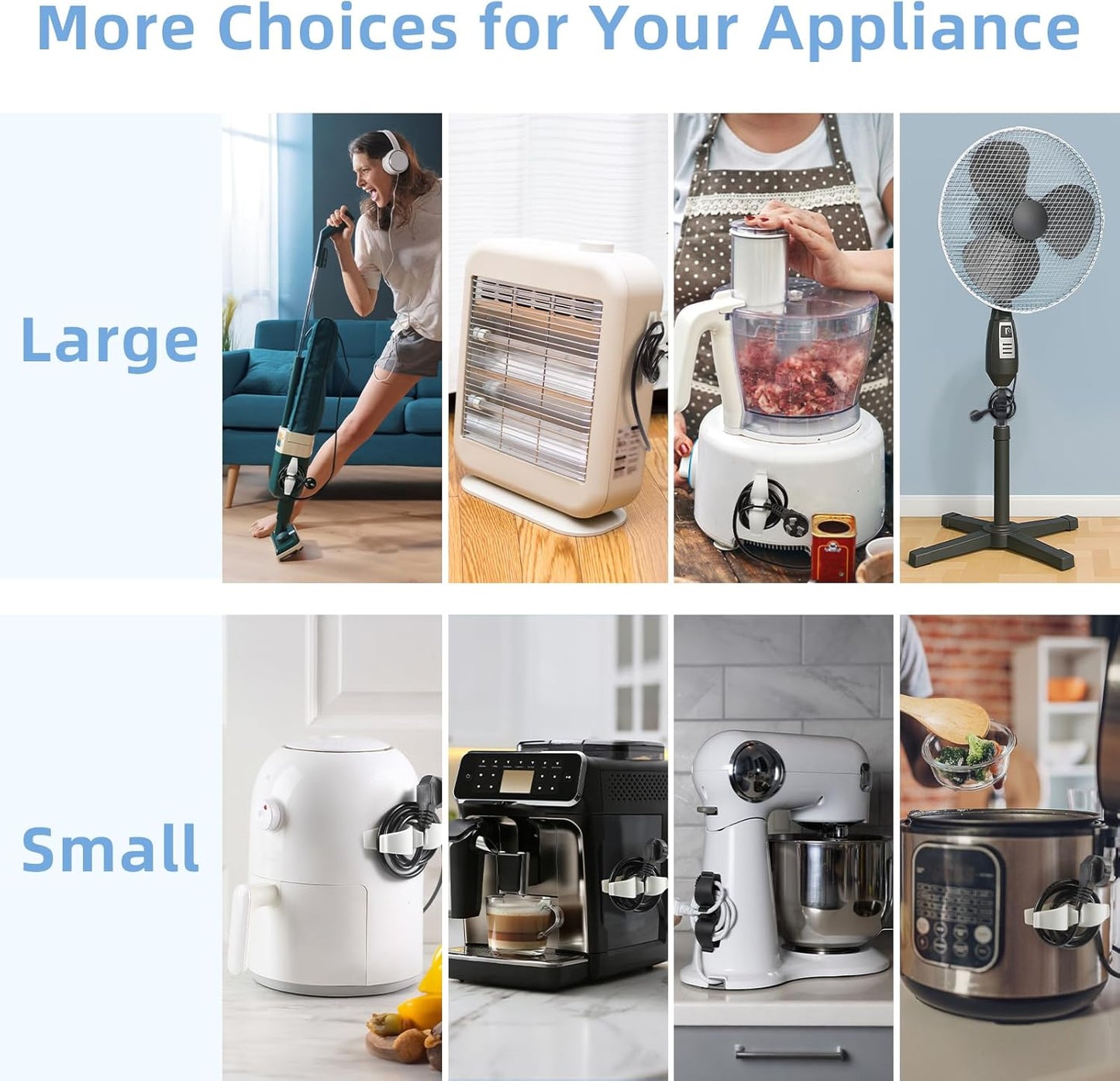 Cord Organizer for Appliances, Small 8 Pack Upgraded Kitchen Appliance Cord Organizer Stick On Appliance Wire Organizer Wrapper for Kitchen Appliances Mixers, Coffee Maker, Pressure Cooker