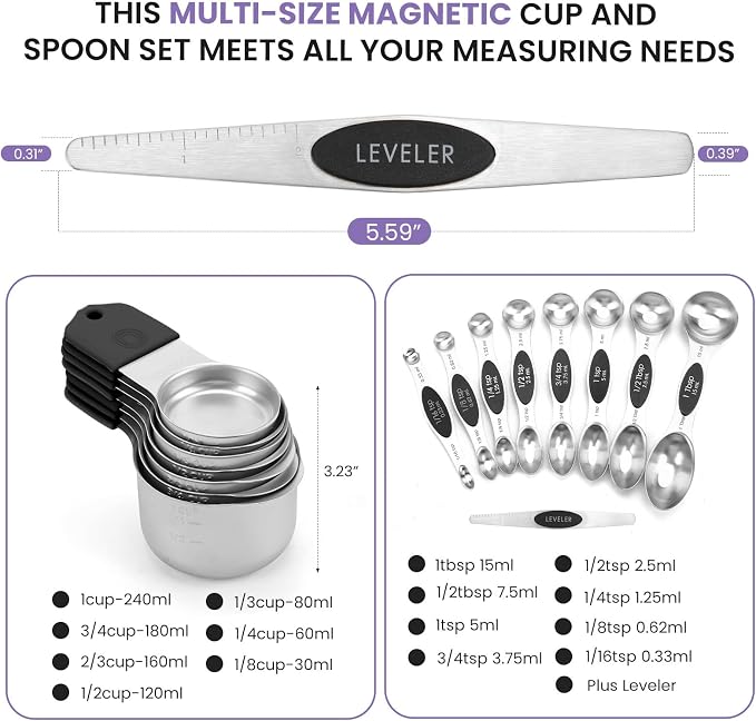 Magnetic Measuring Cups and Spoons Set-Heavy Duty 304 Stainless Steel,Double - Image 6