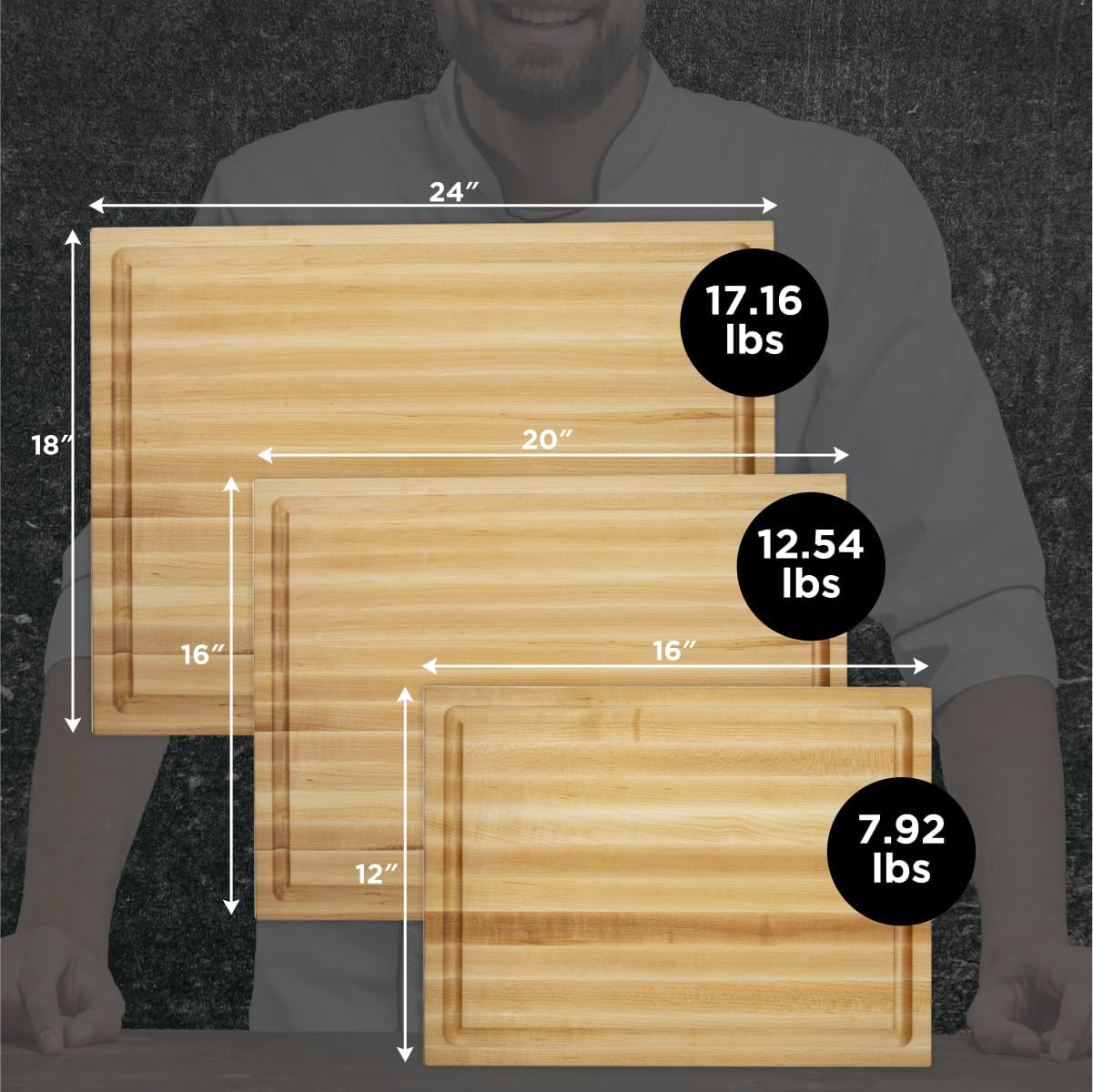 Large Wood Cutting Board from North American Maple - A Butcher Block That Comes with Juice Groove for Cutting Meat and Juicy Veggies Easily- Maple Chopping Board - 20x16x1.5 inches