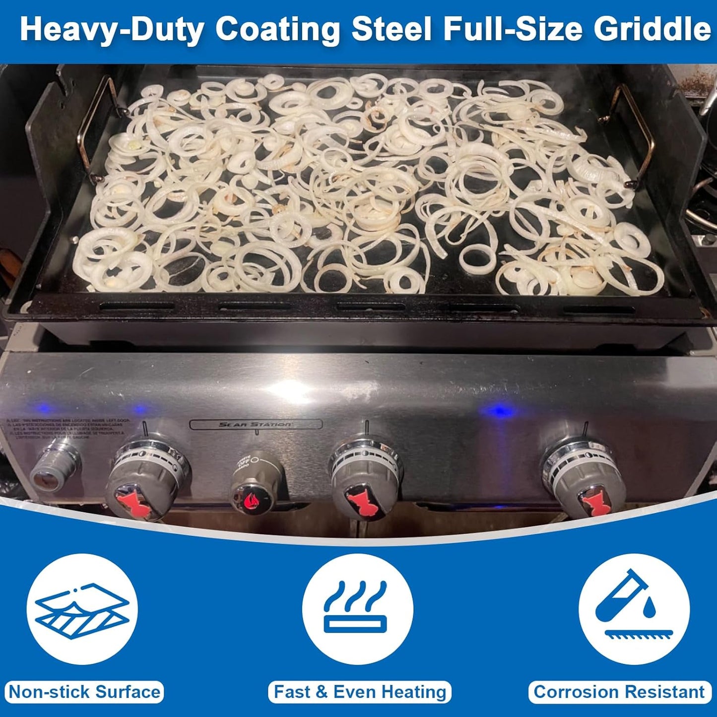 Full-Size Griddle Inserts for Weber Genesis 300 Gas Grills Flat Top Plate with Handles for Genesis E-310 S-310 E-320 S-320 E-330 S-330 EP-310 EP-320 EP-330 CEP-310 Replace for Weber 7524