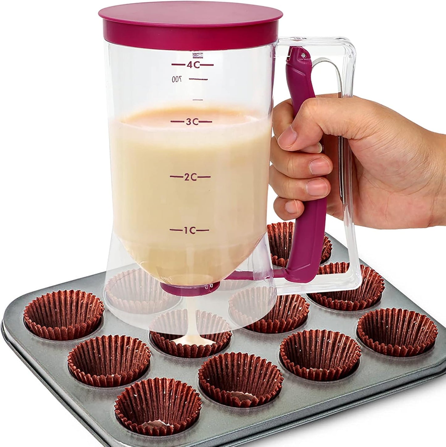 Batter Dispenser with Squeeze Handle For Cupcake, Waffle, Pastry, Pancake, Cookie, Cake, Batter Cream Separator Cup Measuring Baking Tool