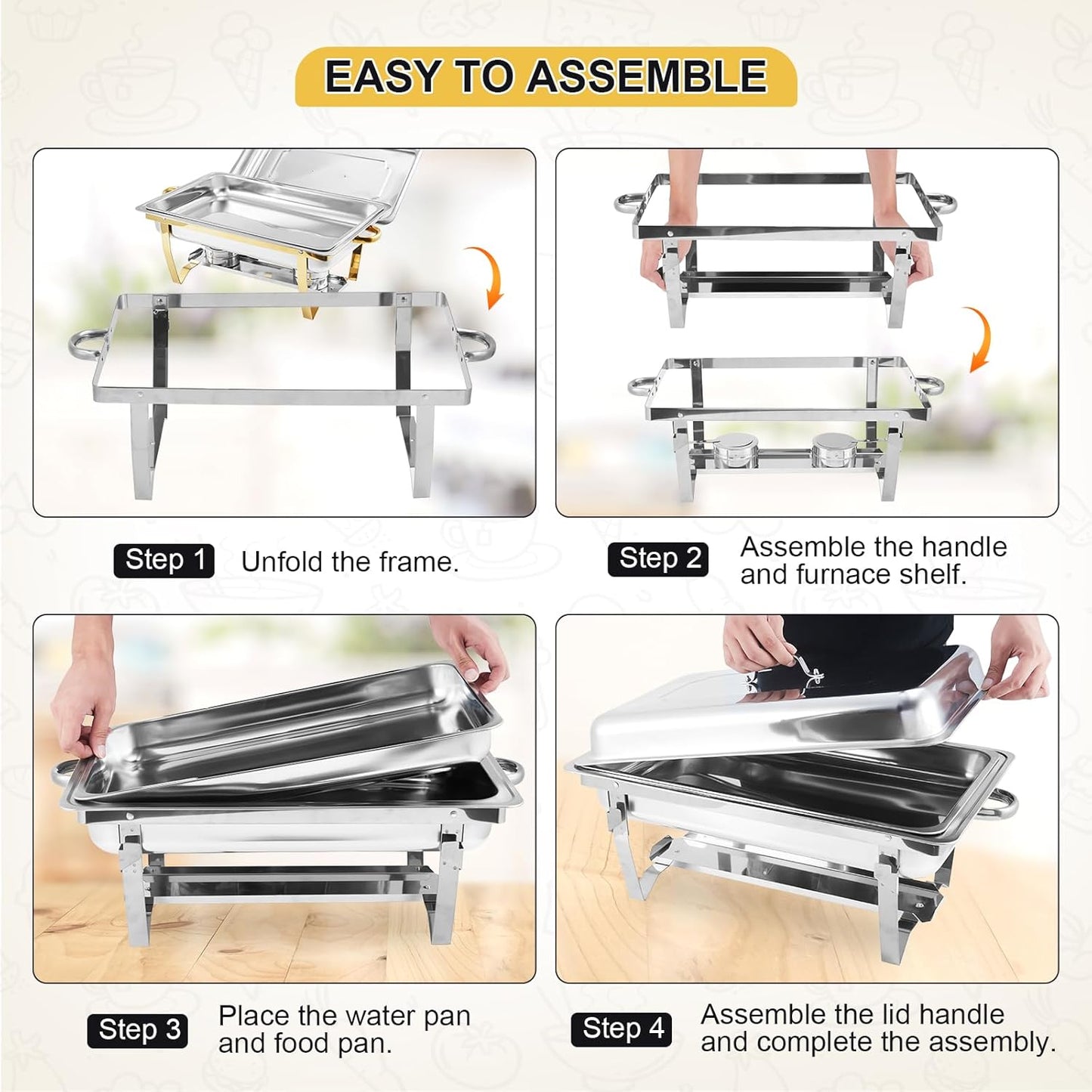 GarveeHome Chafing Dishes for Buffet 2 Pack, 8 Qt Stainless Steel Chafers and Buffet Warmers Sets With Lid, Rectangle Serving Food Warmer Catering Supplies Buffet Display for Parties, Silver